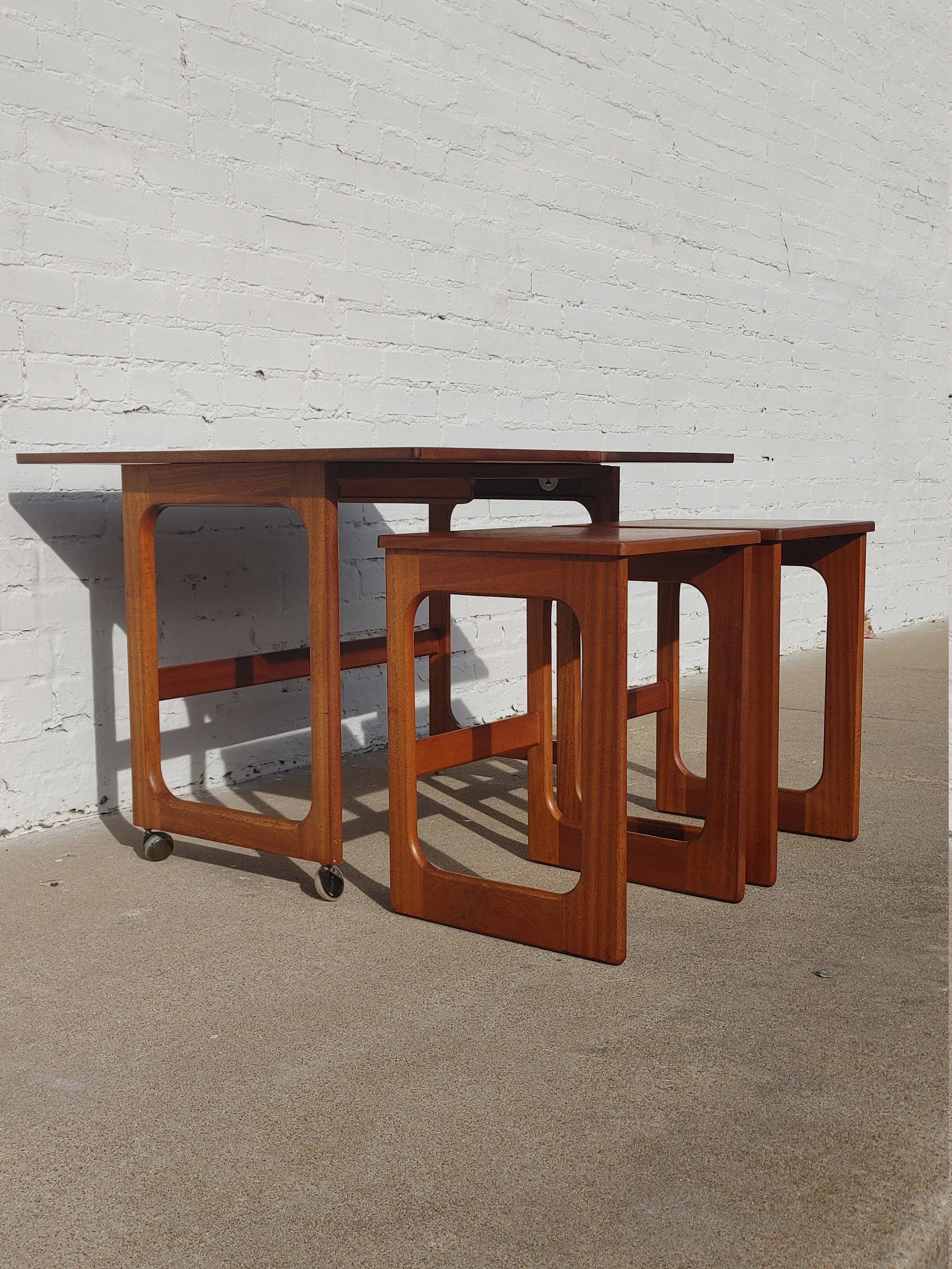 Mid Century English Modern McIntosh Teak Flip Top Nesting Tables