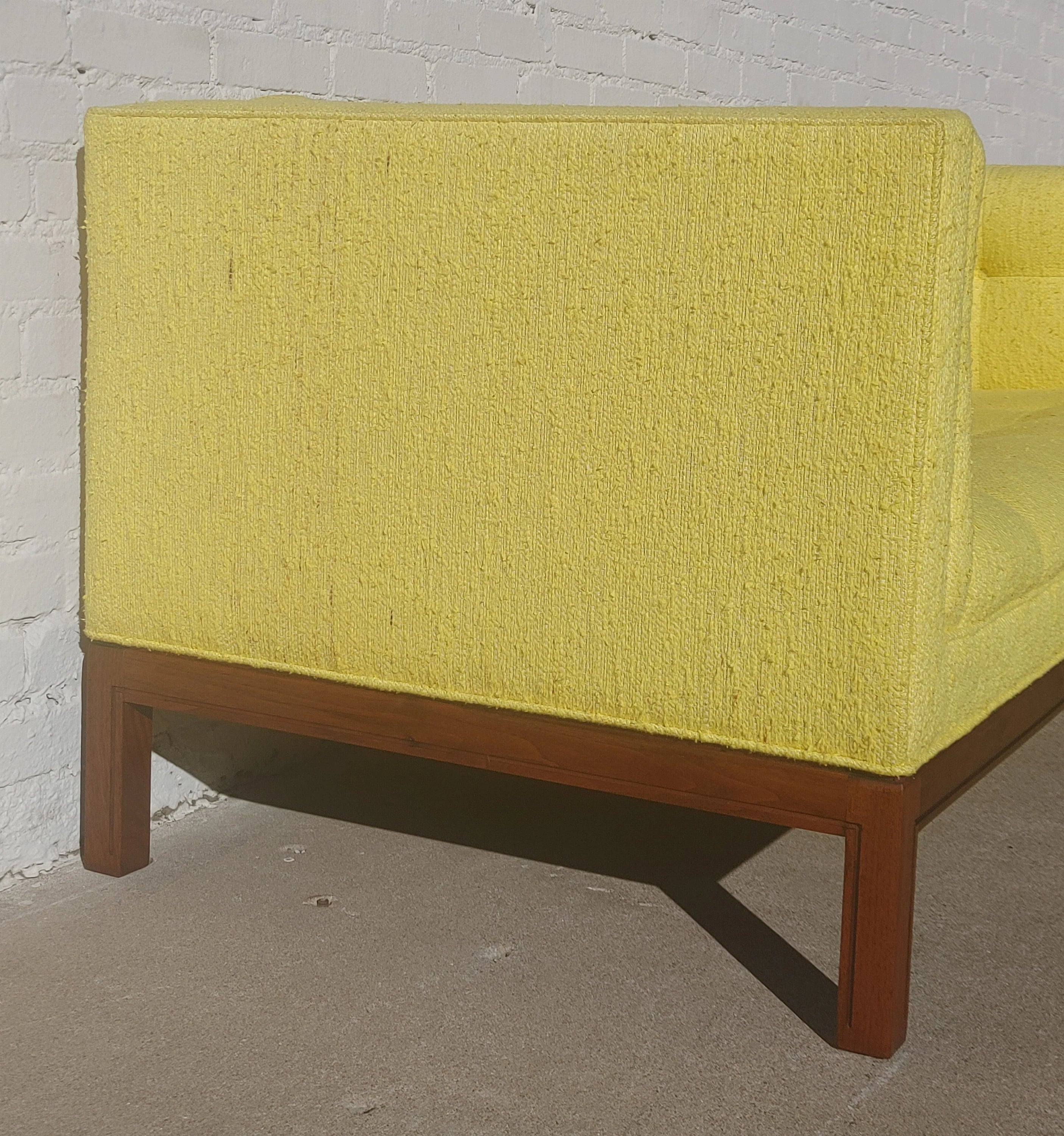 Mid Century Modern Walnut Base Tufted Sofa