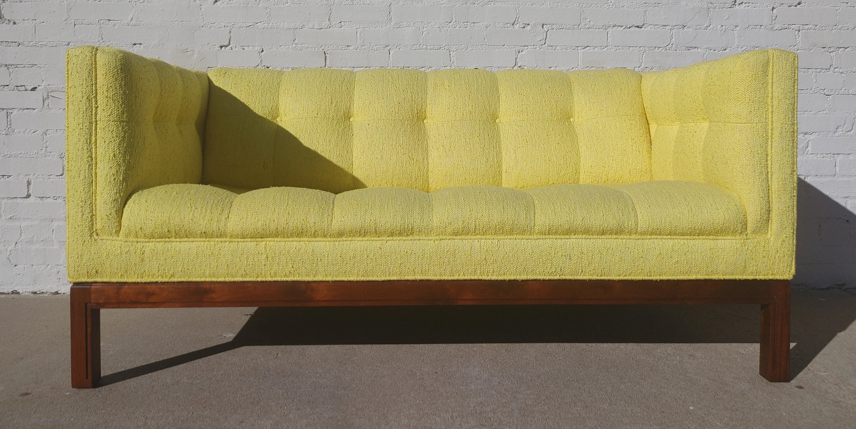 Mid Century Modern Walnut Base Tufted Sofa