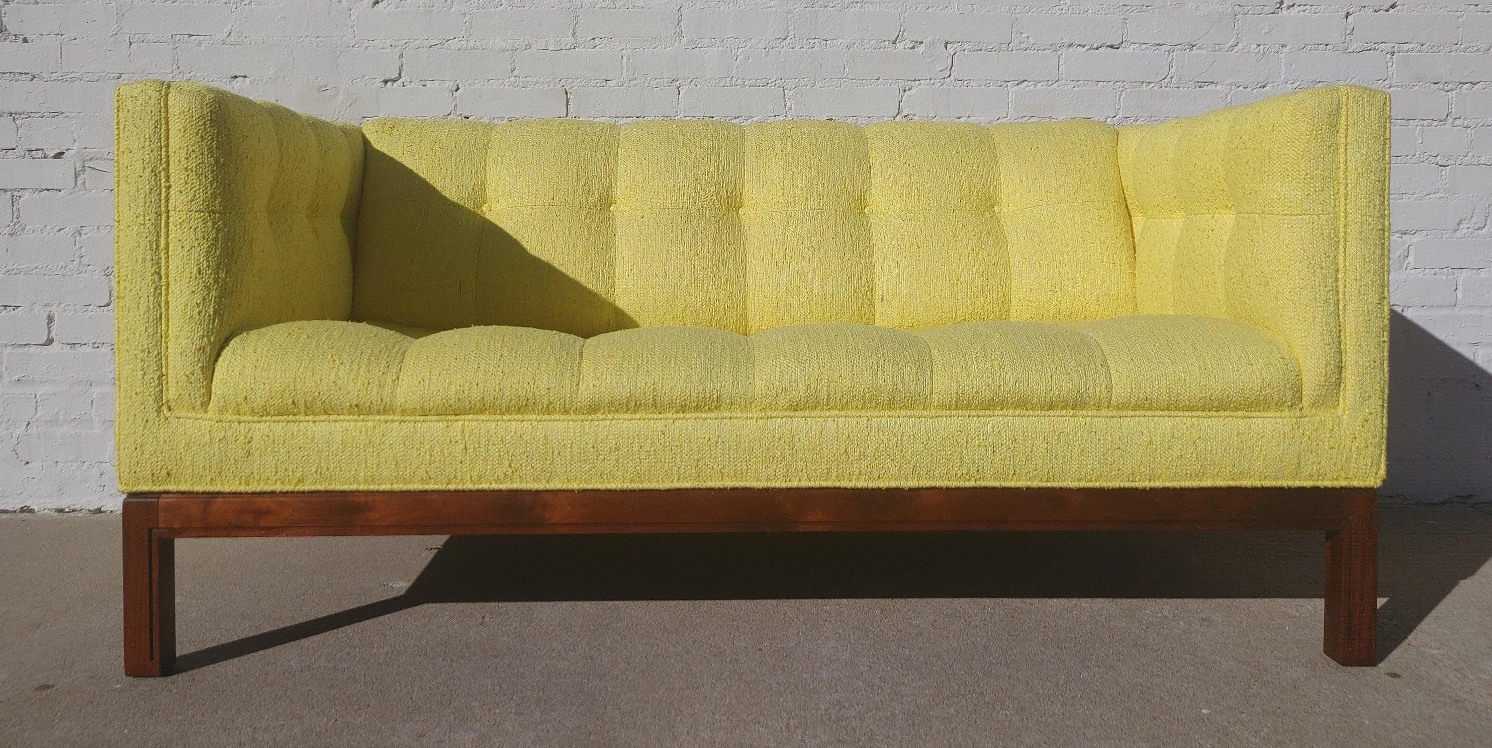 Mid Century Modern Walnut Base Tufted Sofa