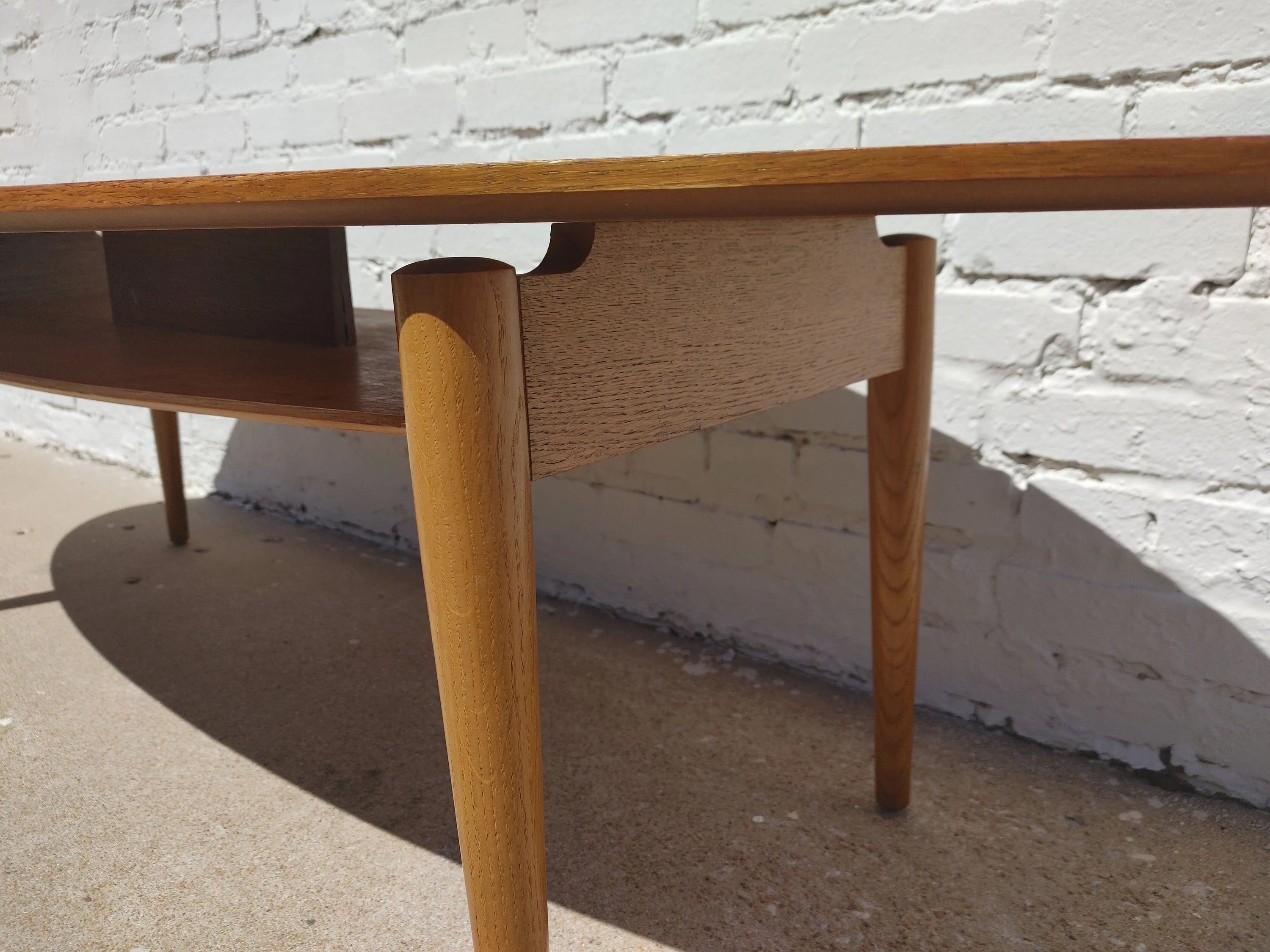 Mid Century Scandinavian Modern Oak Surfboard Coffee Table