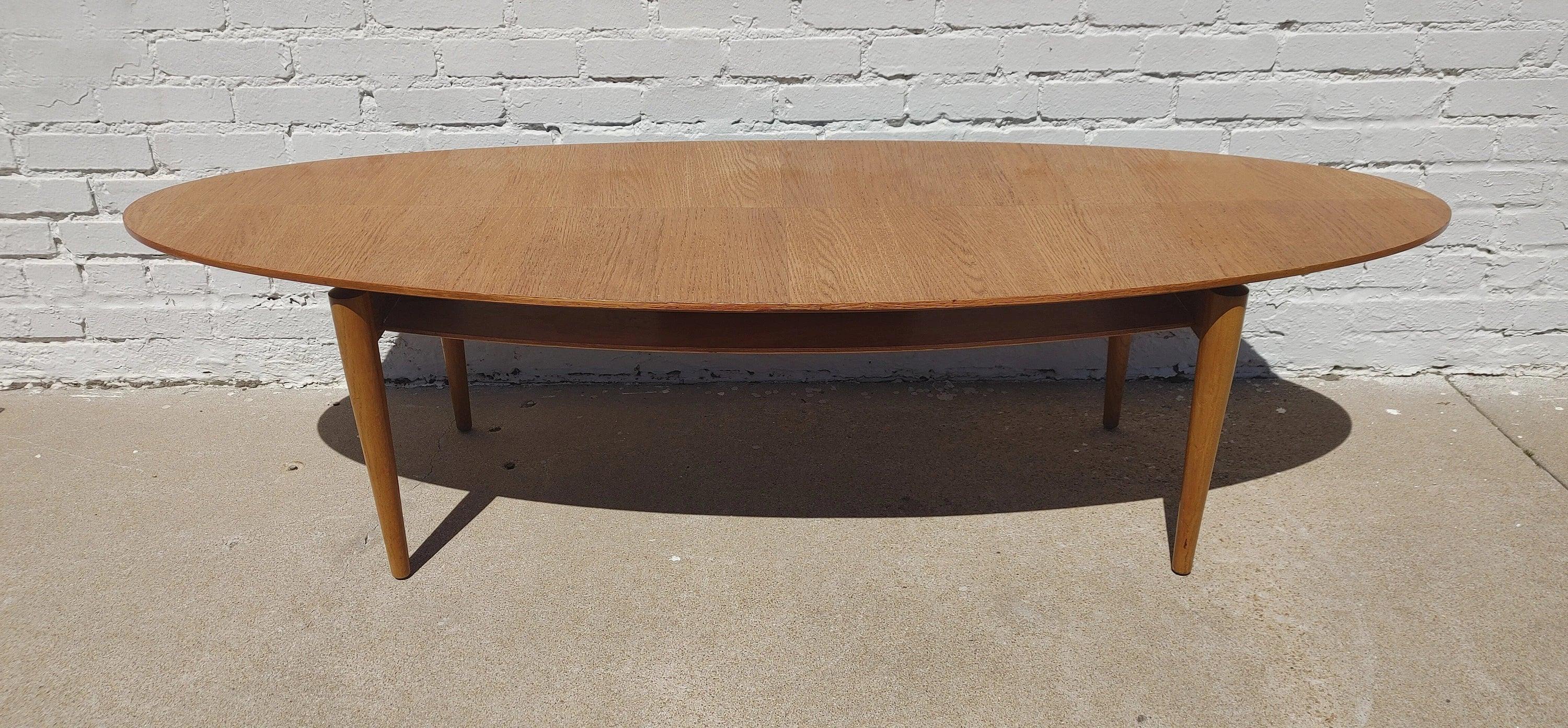 Mid Century Scandinavian Modern Oak Surfboard Coffee Table