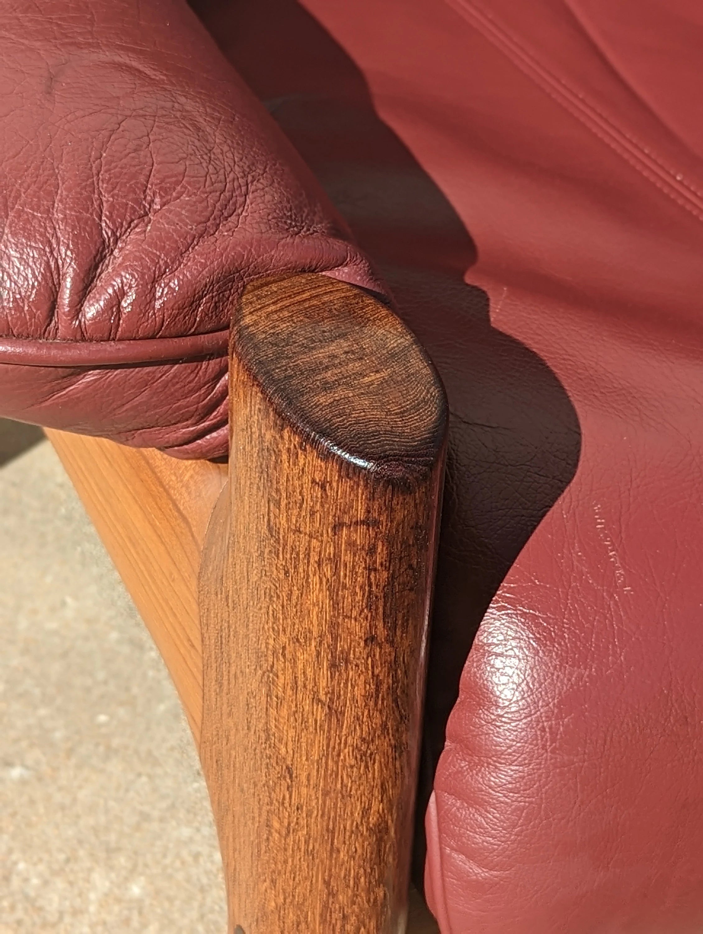 Mid Century Danish Modern Leather and Teak Loveseat