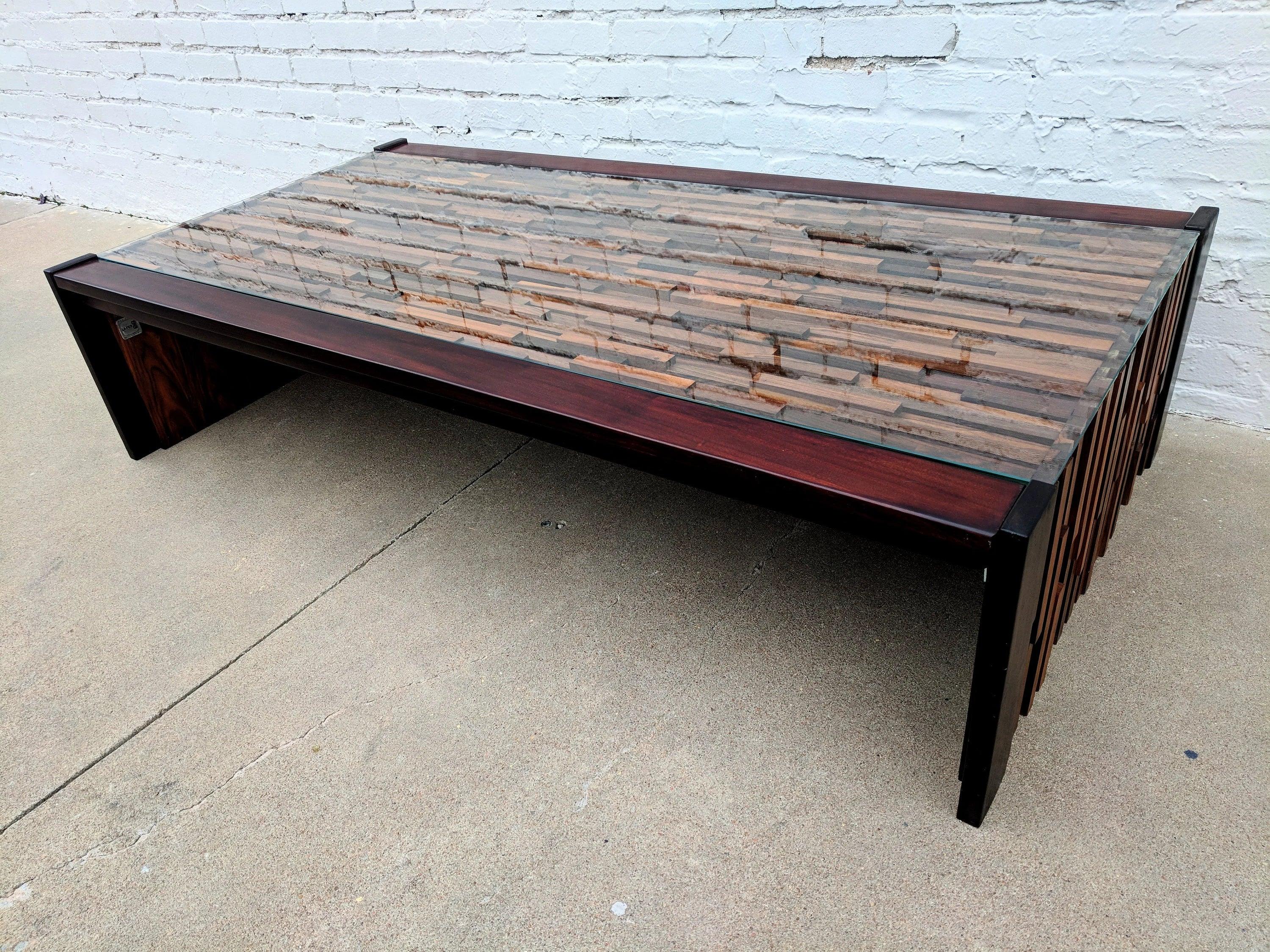 Mid Century Modern Percival Lafer Brutalist Rosewood Coffee Table