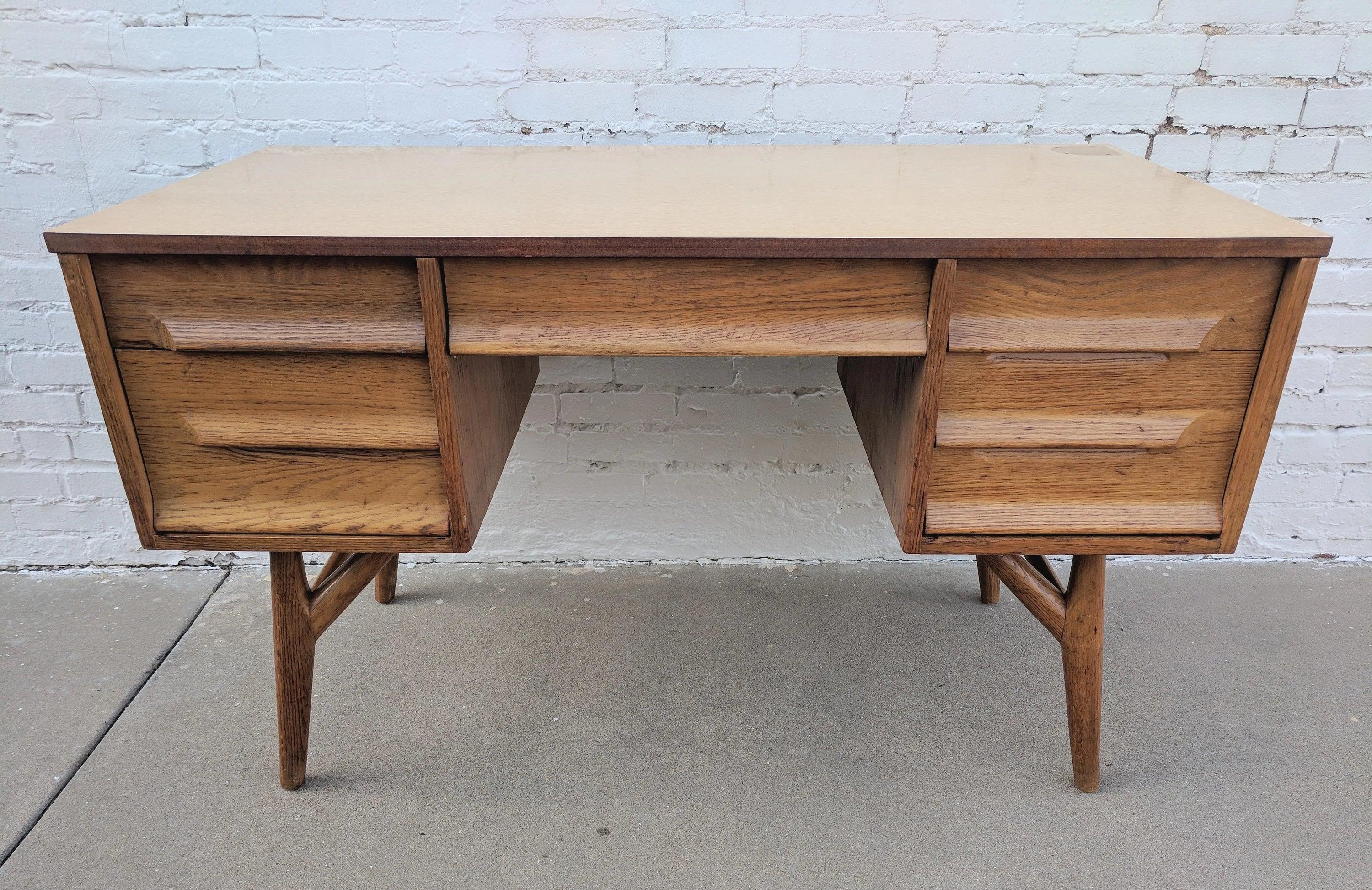 Mid Century Modern Solid Oak Desk with Laminate Top by Jack van der molen