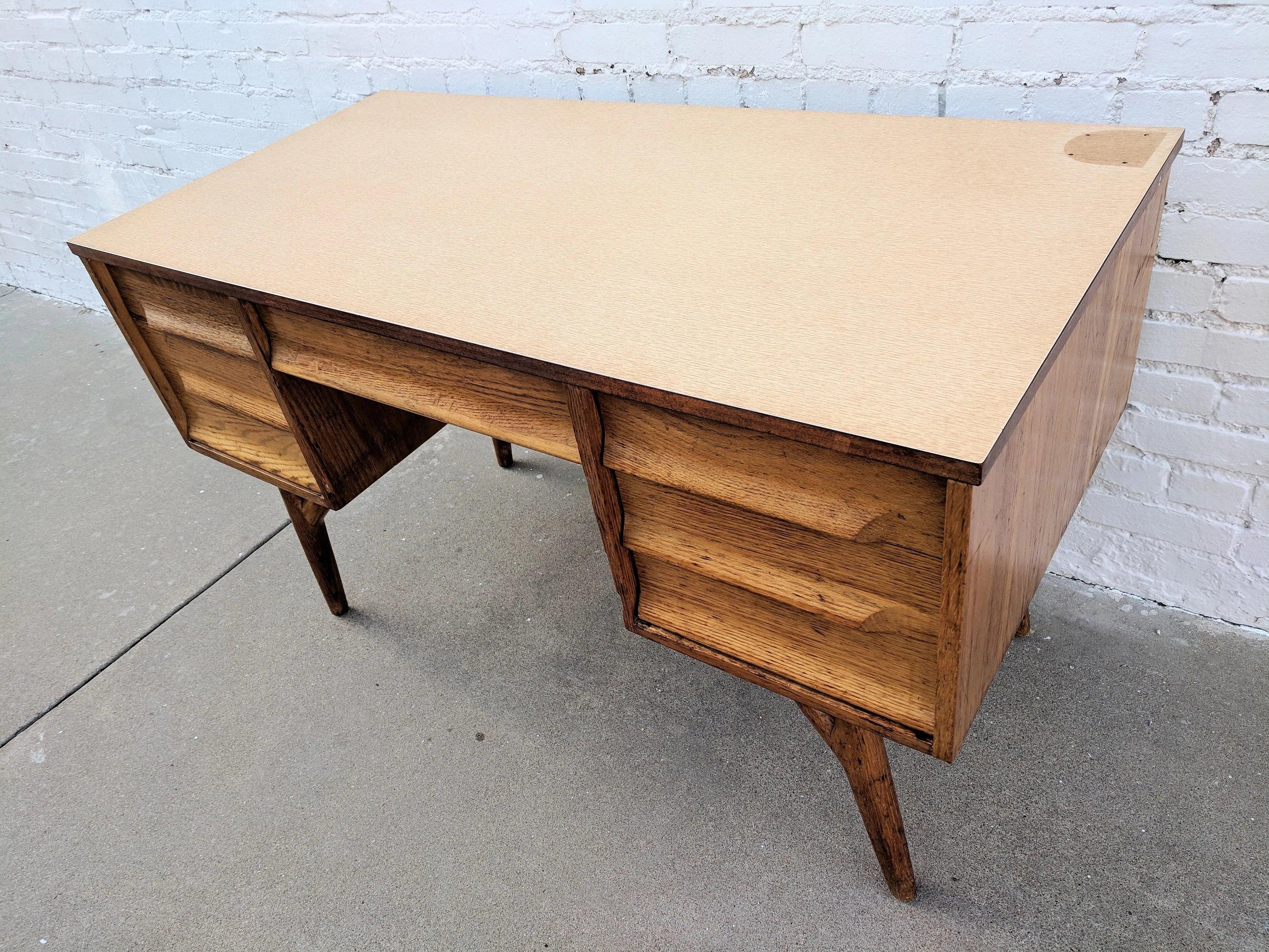 Mid Century Modern Solid Oak Desk with Laminate Top by Jack van der molen