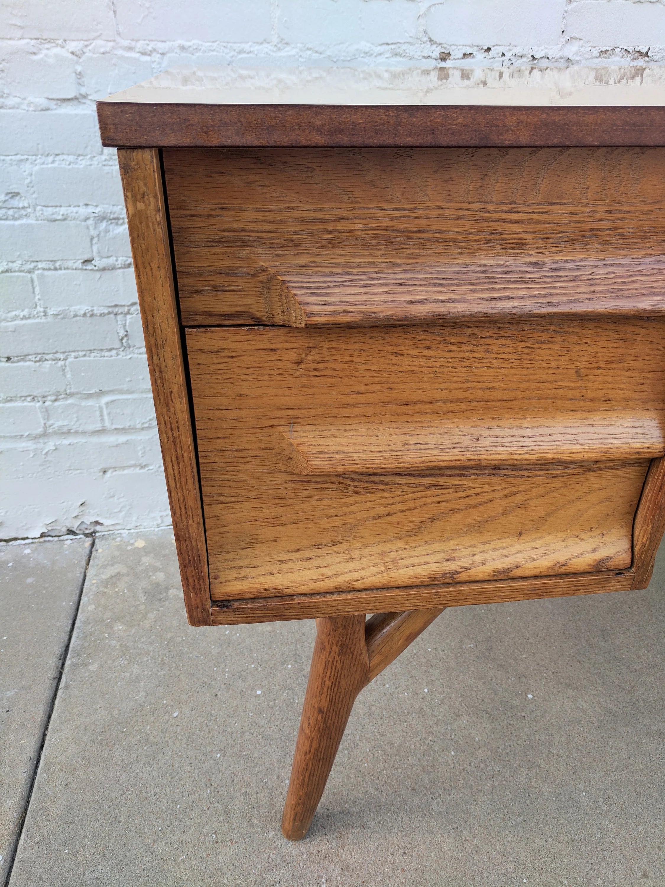 Mid Century Modern Solid Oak Desk with Laminate Top by Jack van der molen