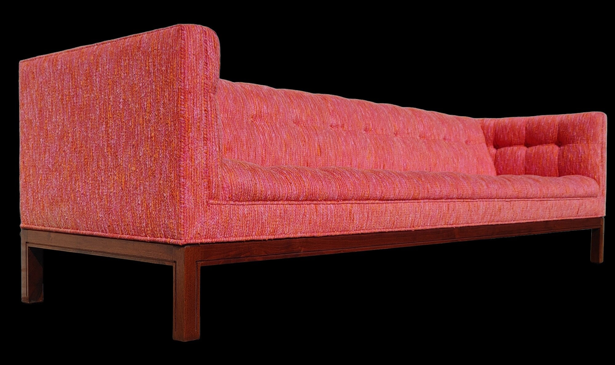 Mid Century Modern Walnut Base Tufted Sofa