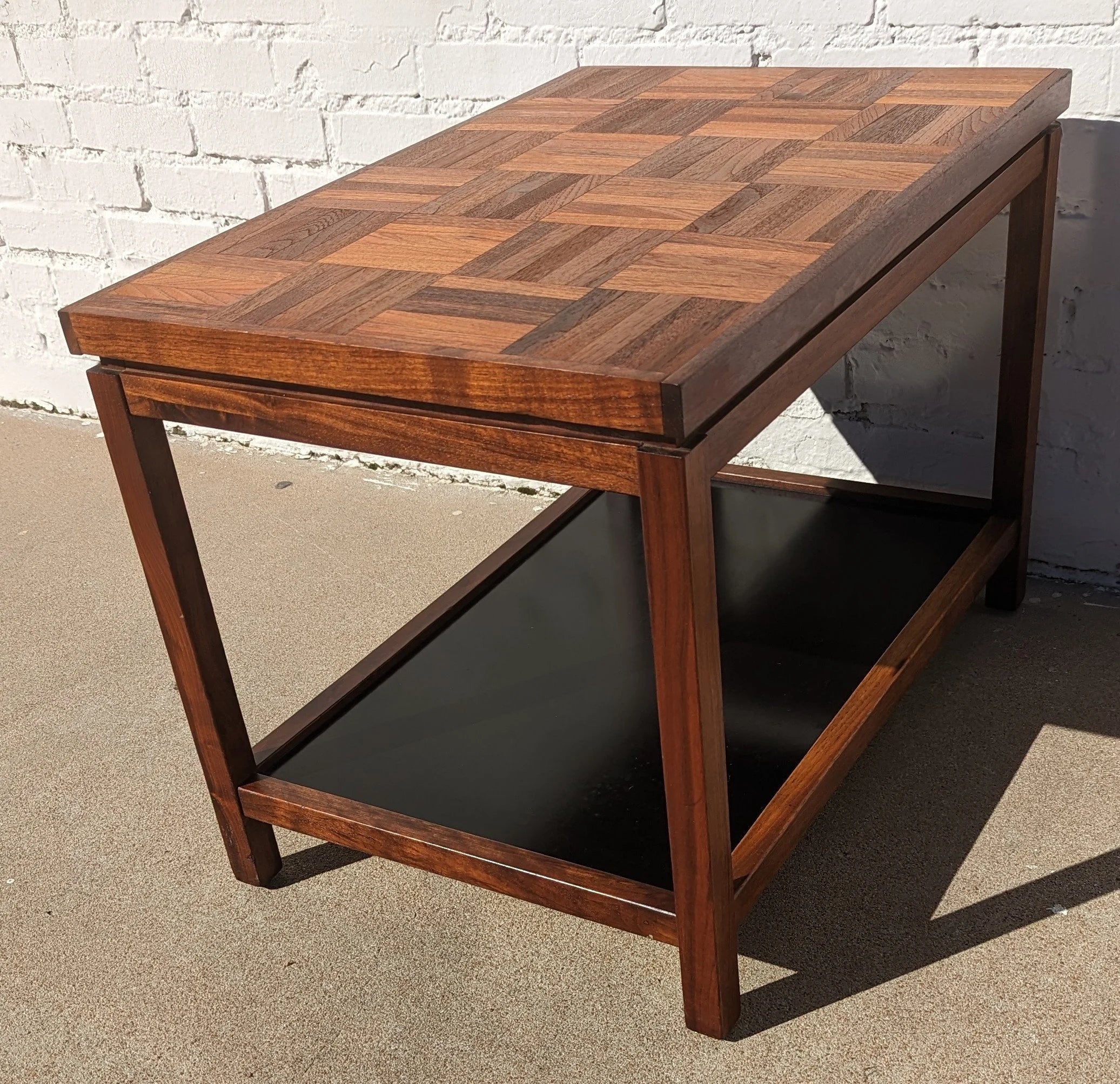 Mid Century Modern Walnut Parquet Side Table