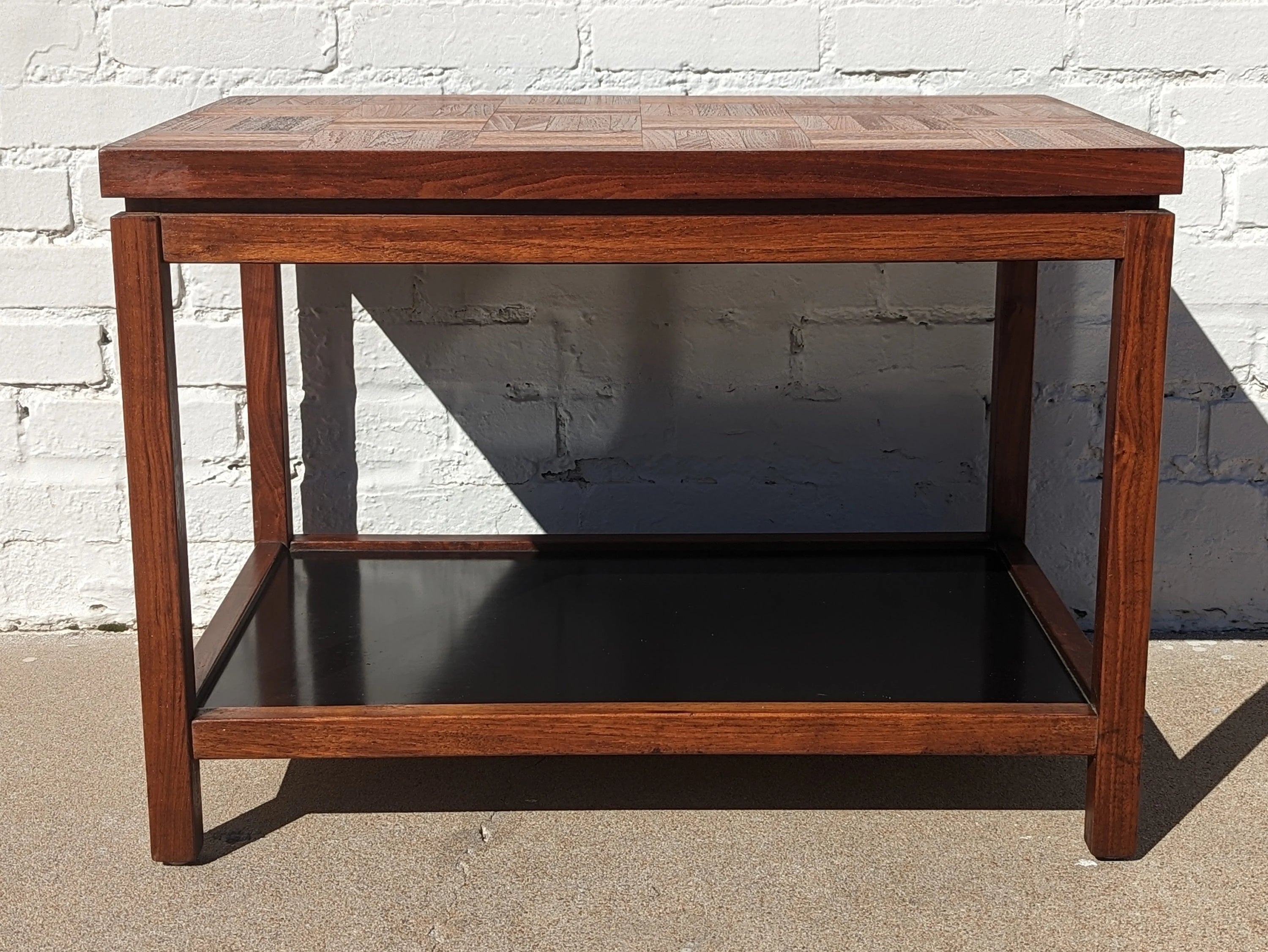 Mid Century Modern Walnut Parquet Side Table