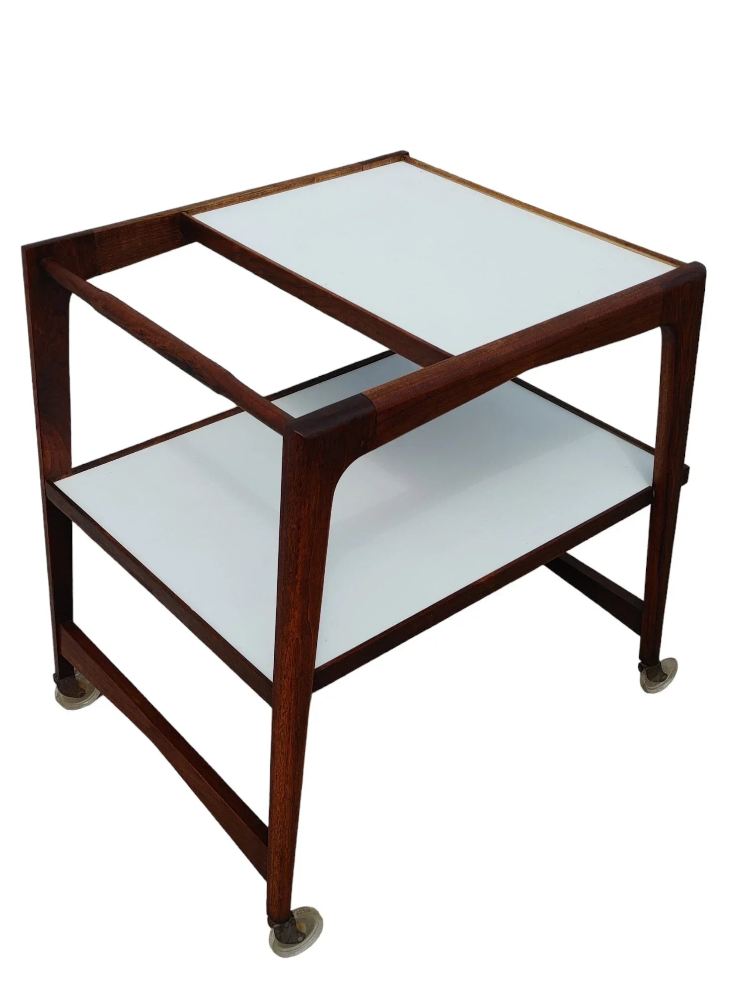 Mid Century Modern Rolling Bar in Walnut