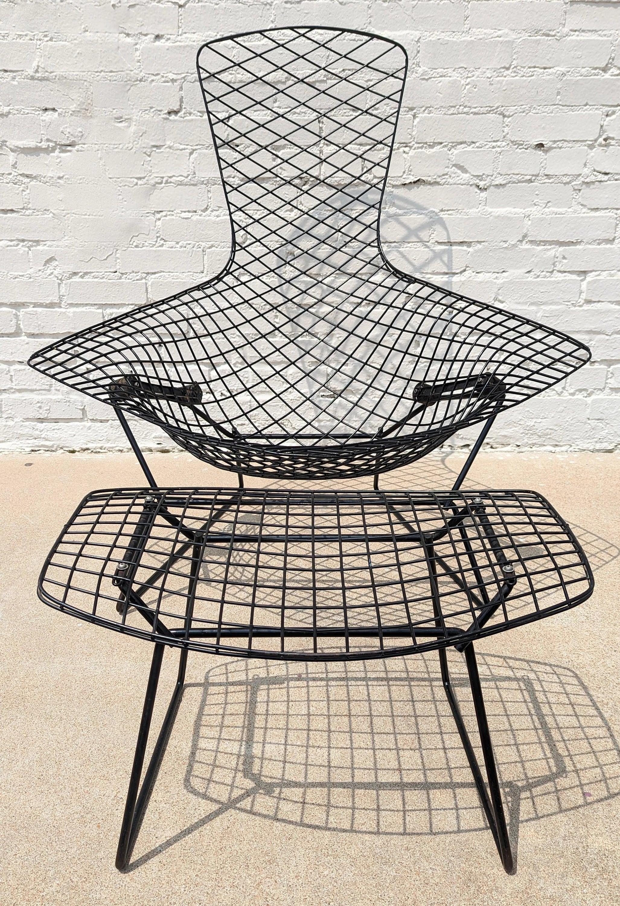 Mid Century Modern Red Knoll Bertoia Bird Chair and Ottoman