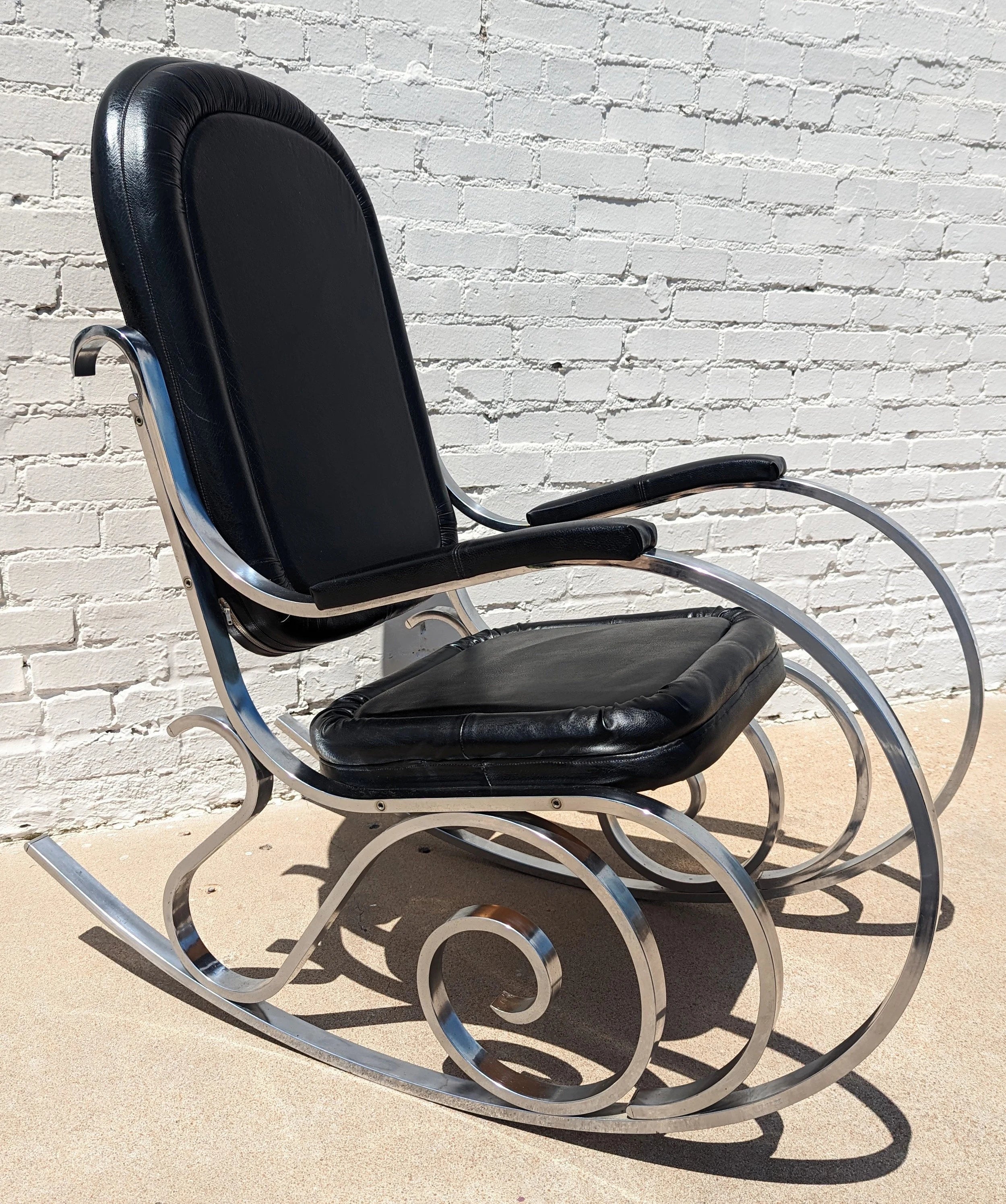 Mid Century Modern Chrome and Naugahyde Rocker by Jansen