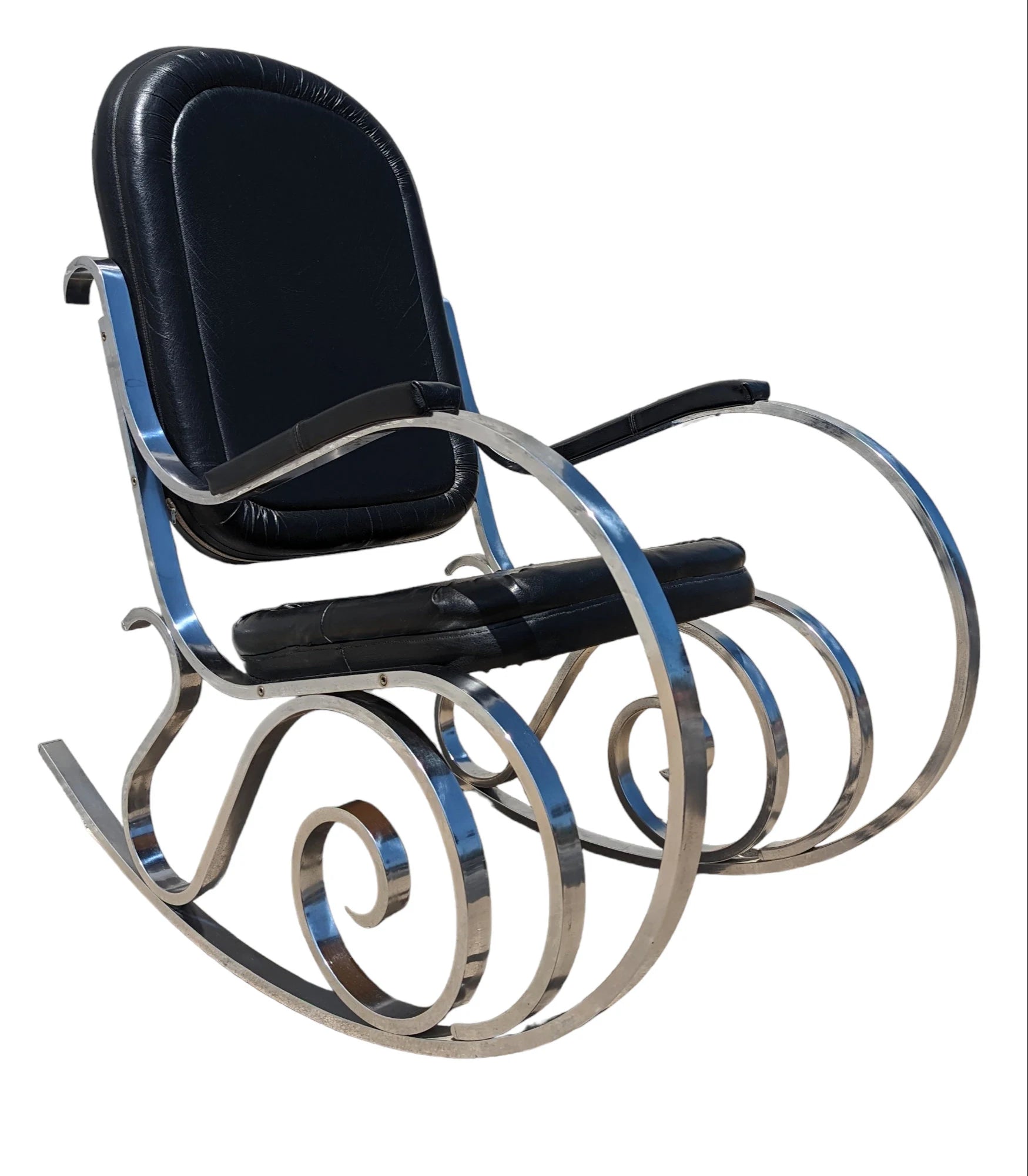 Mid Century Modern Chrome and Naugahyde Rocker by Jansen