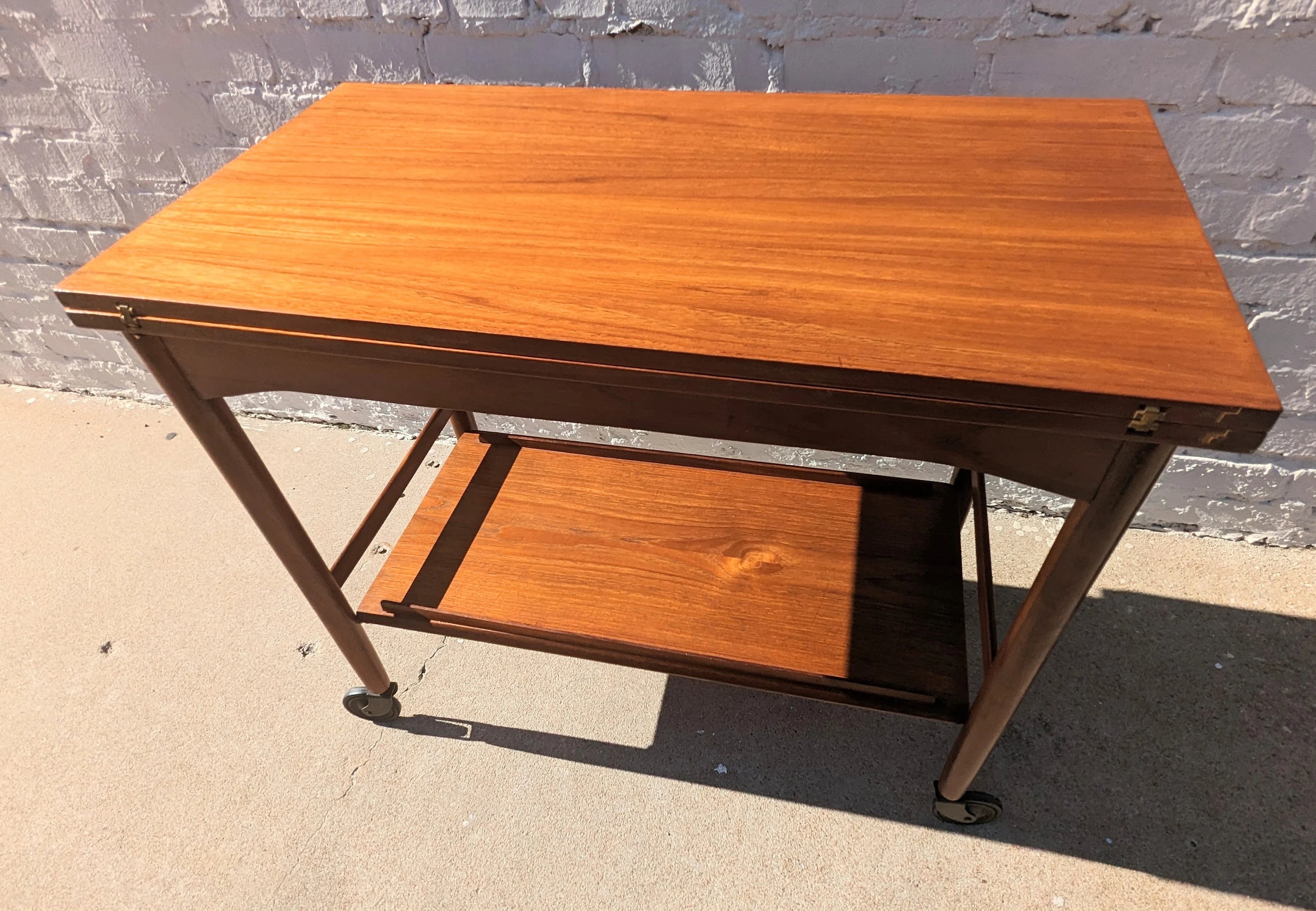 Mid Century Danish Modern Flip Top Rolling Bar