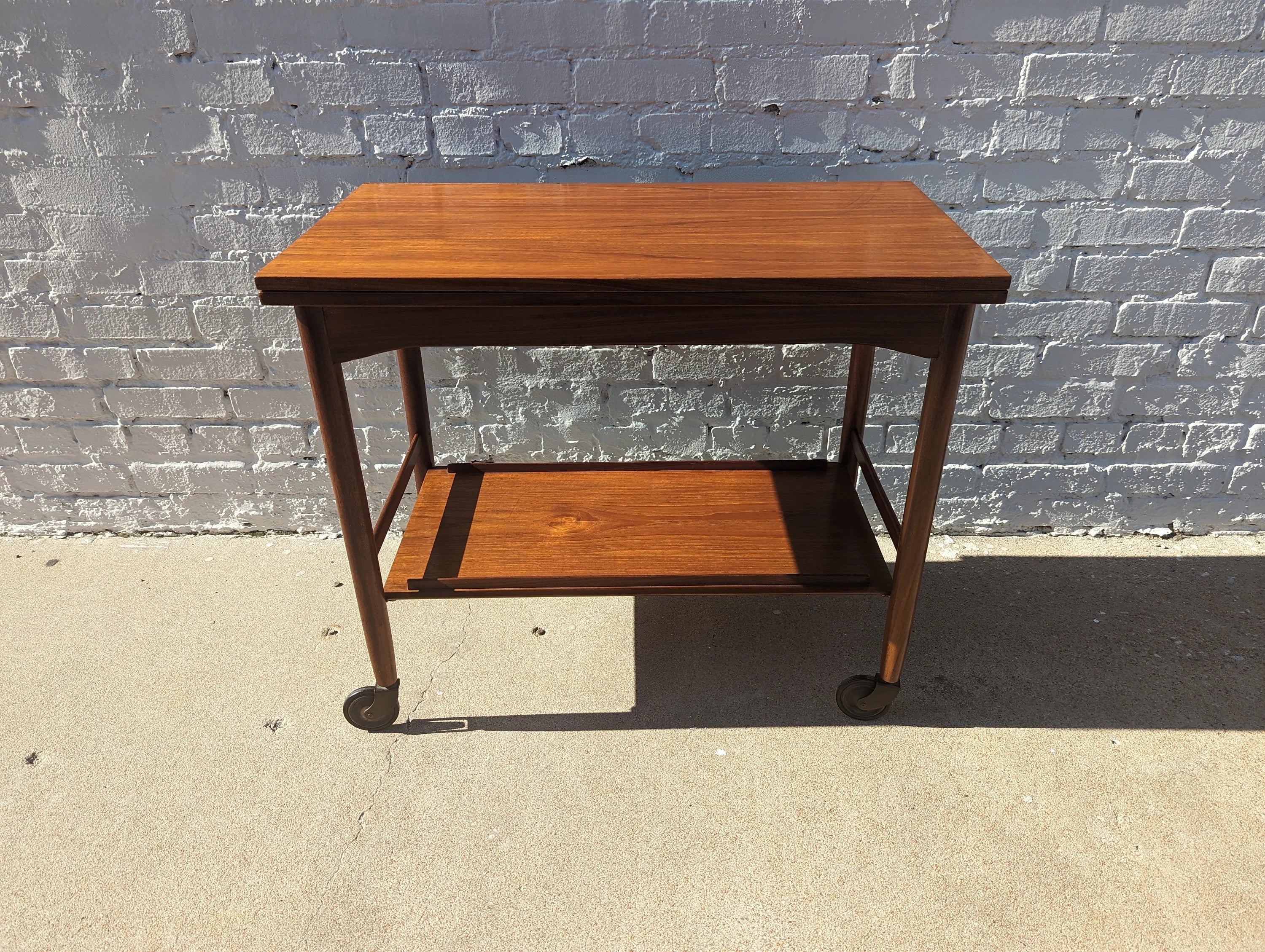 Mid Century Danish Modern Flip Top Rolling Bar