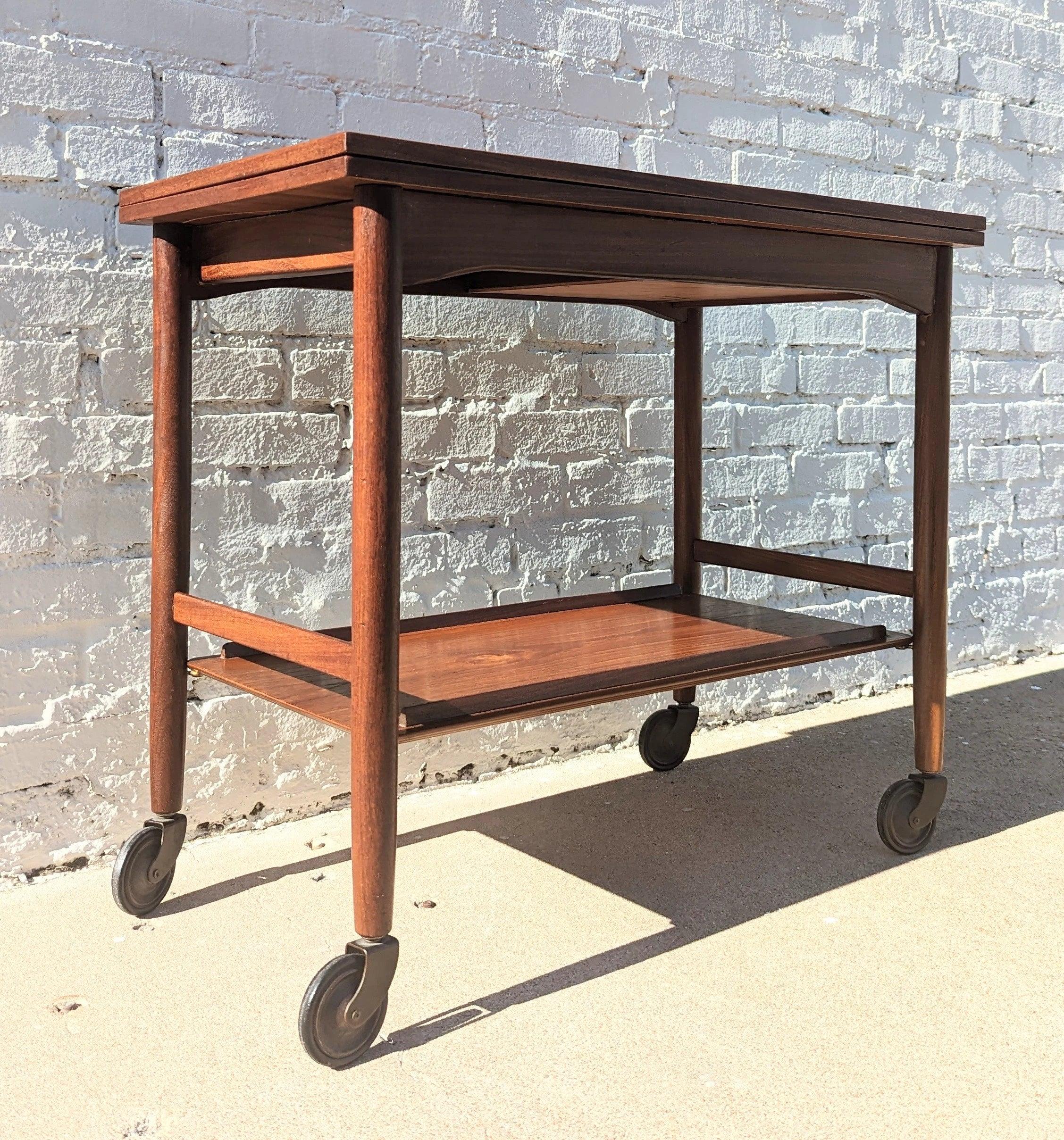 Mid Century Danish Modern Flip Top Rolling Bar
