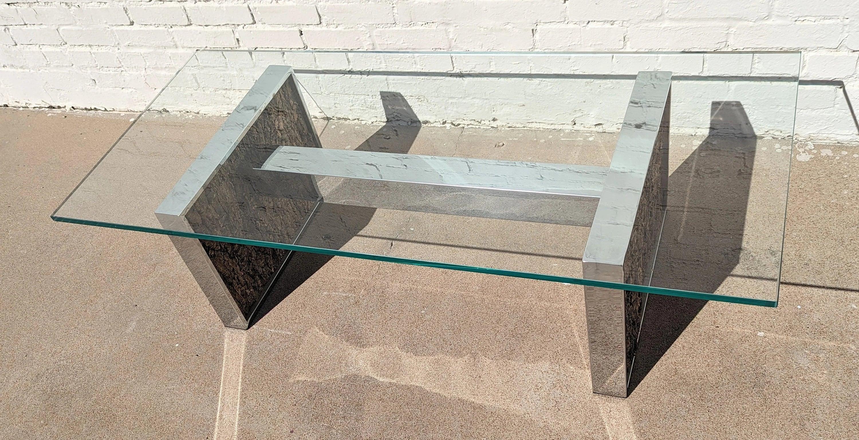 Mid Century Modern Adrian Pearsall Stainless Steel and Cork Coffee Table