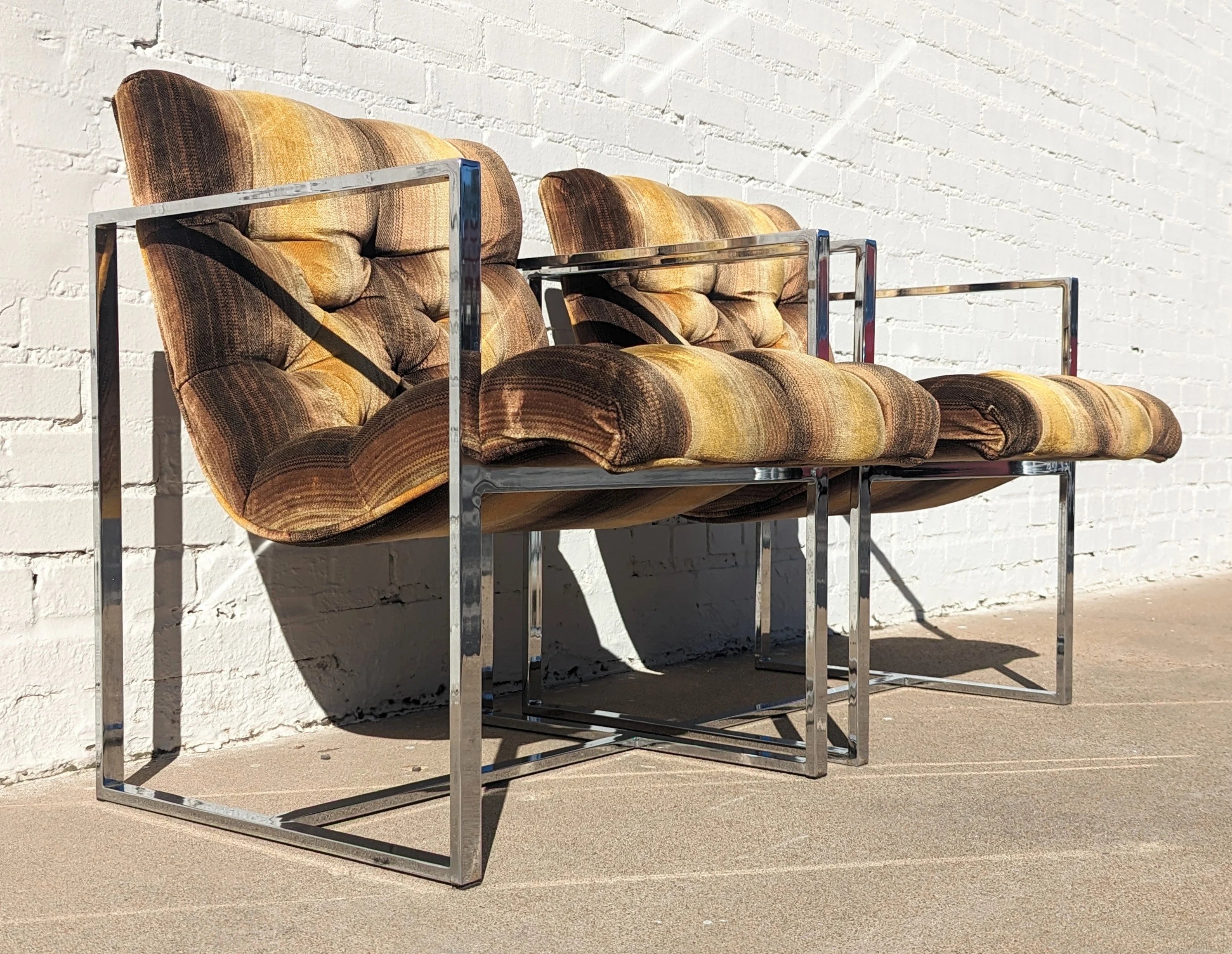 Mid Century Modern Milo Baughman Stainless Steel Scoop Chairs