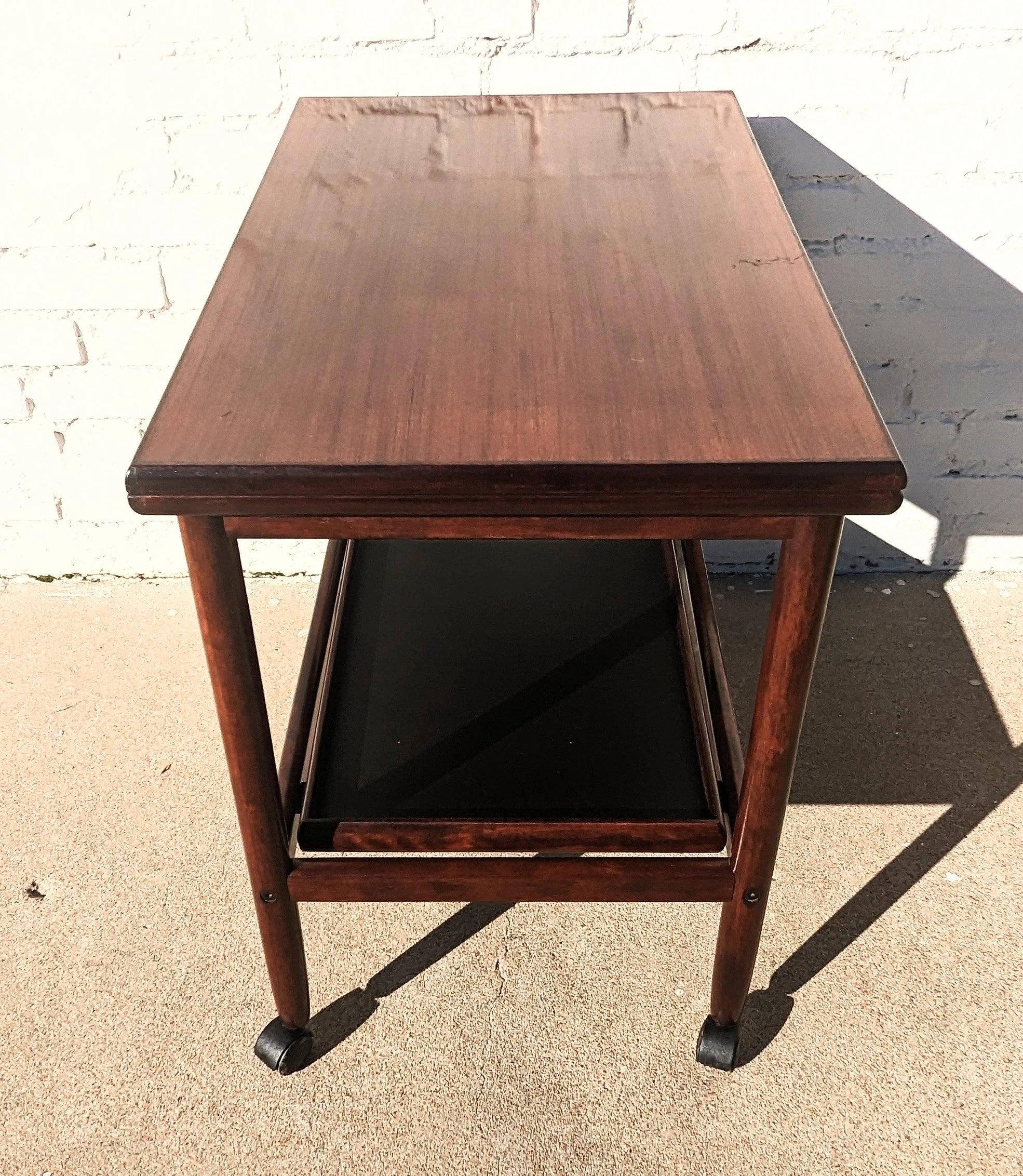 Mid Century Danish Modern Rosewood Rolling Bar