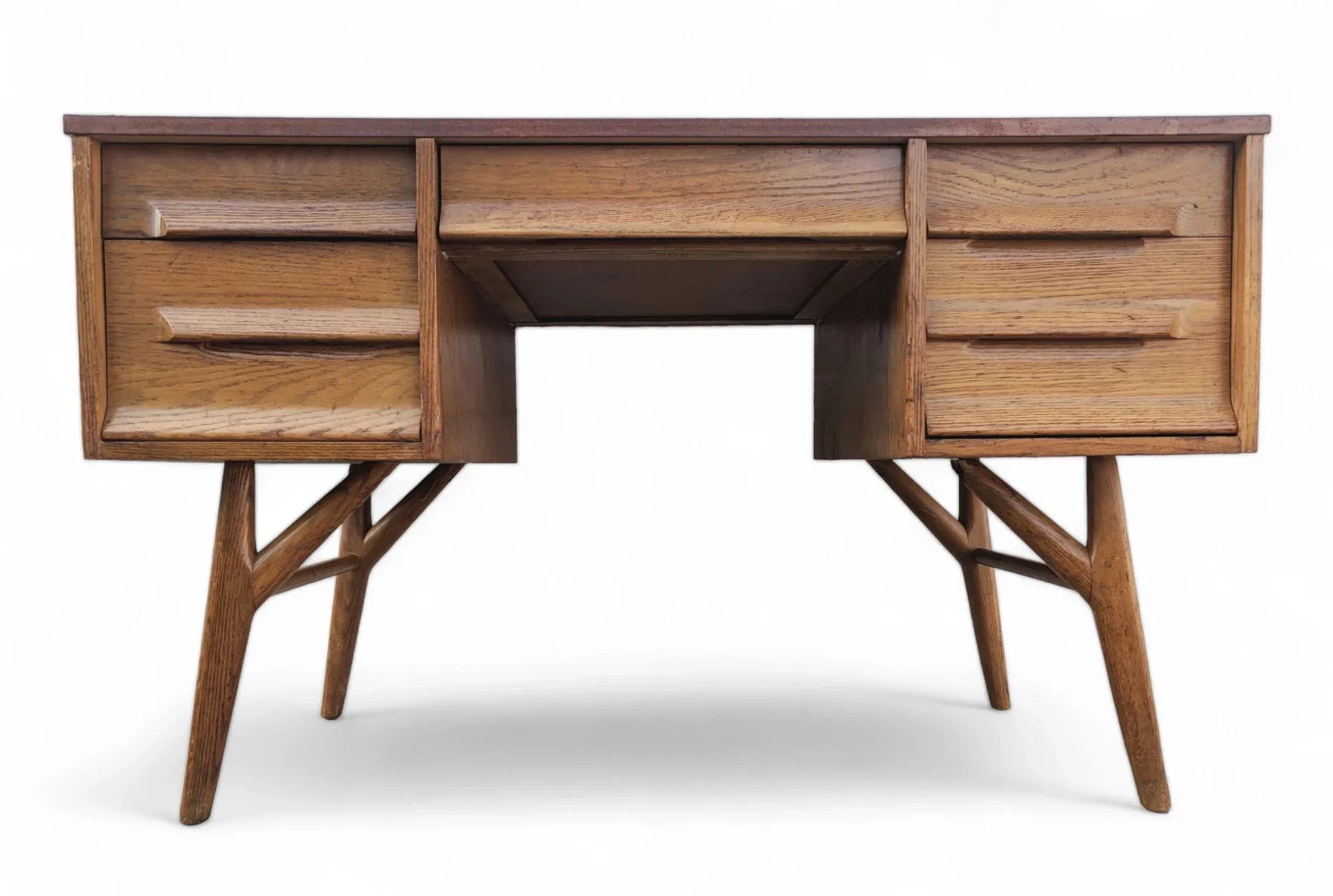 Mid Century Modern Solid Oak Desk with Laminate Top by Jack van der molen