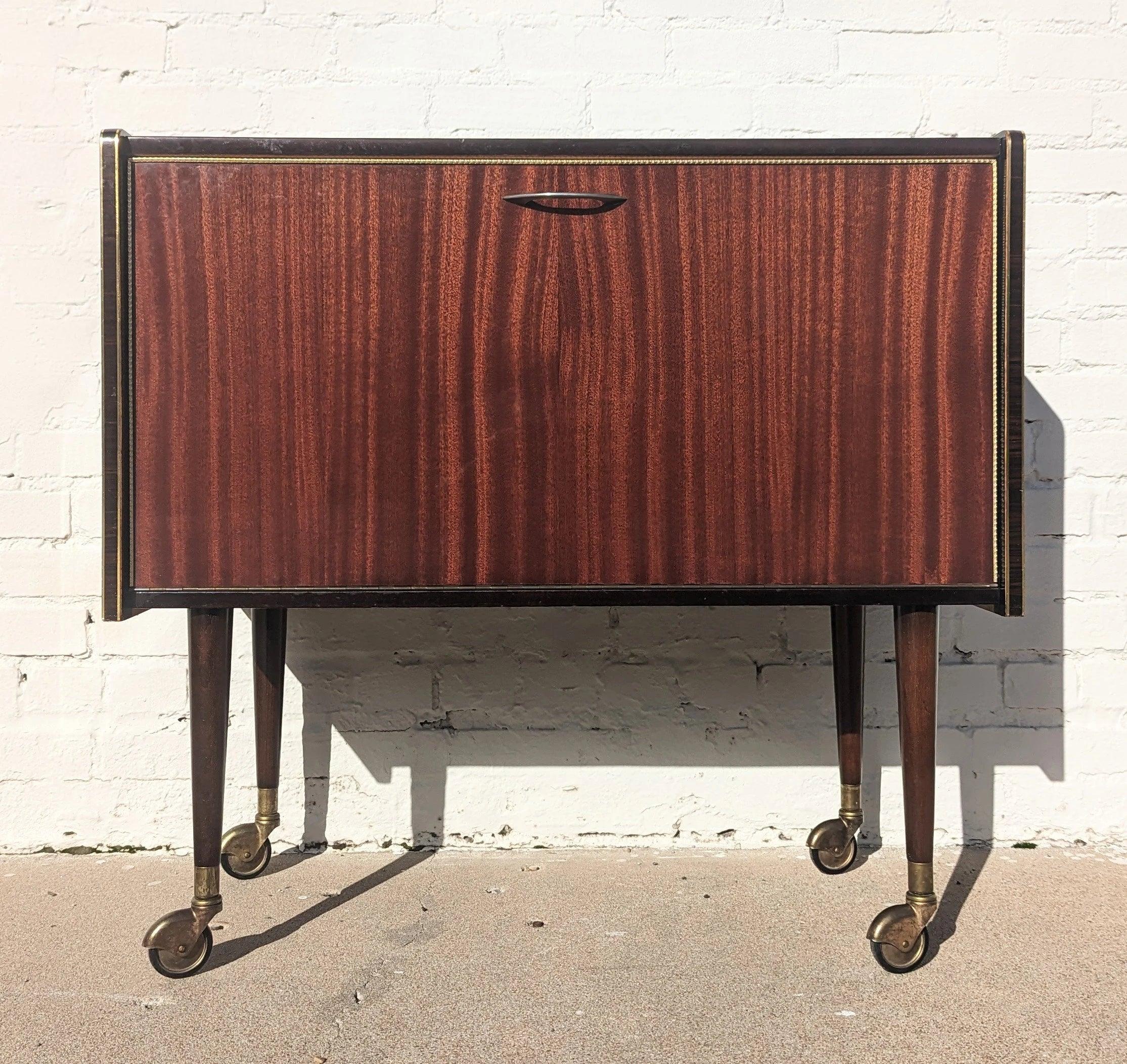 Mid Century French Modern Rosewood Rolling Barcart