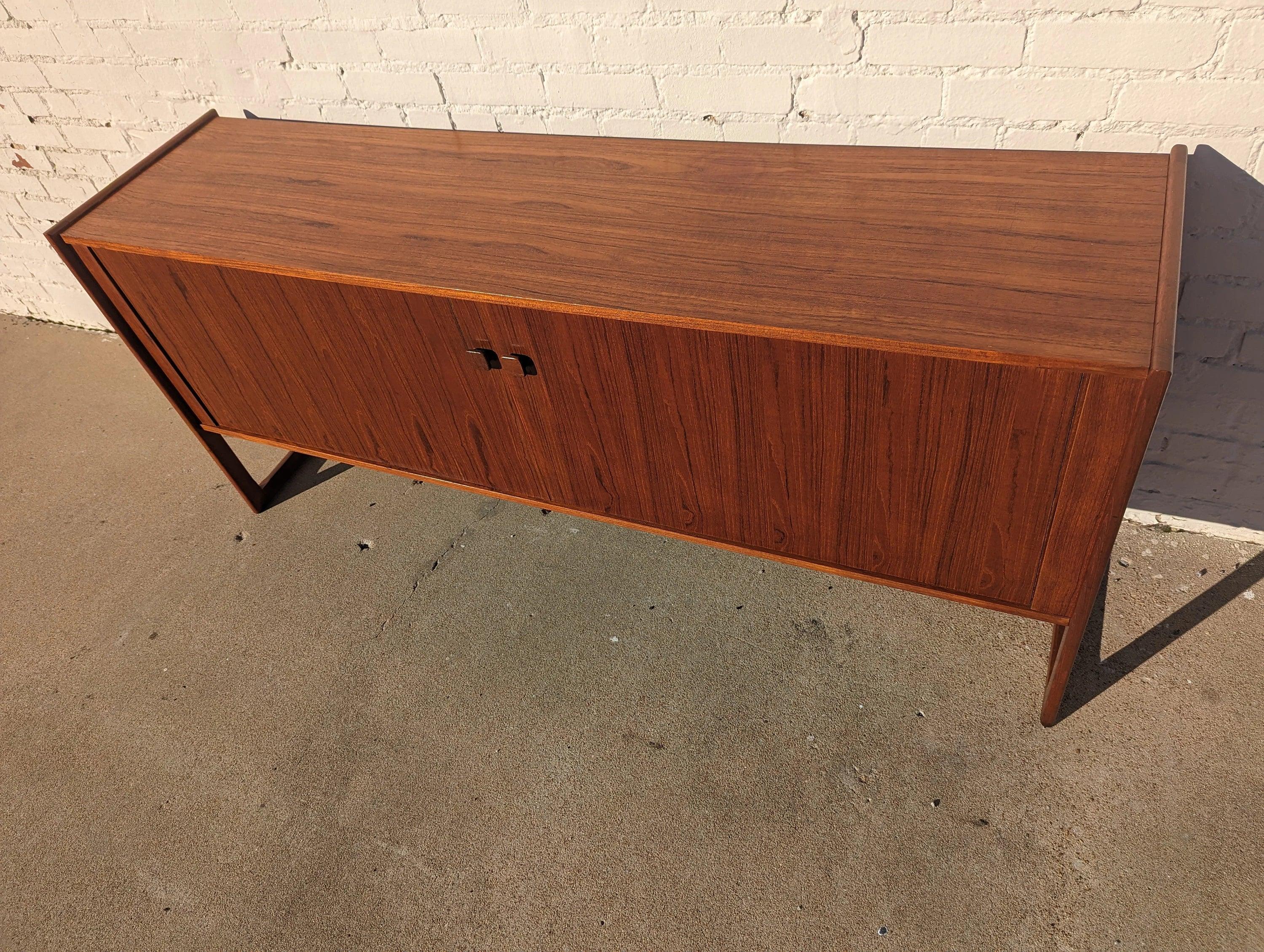 Mid Century Danish Modern Teak Tambour Door Credenza