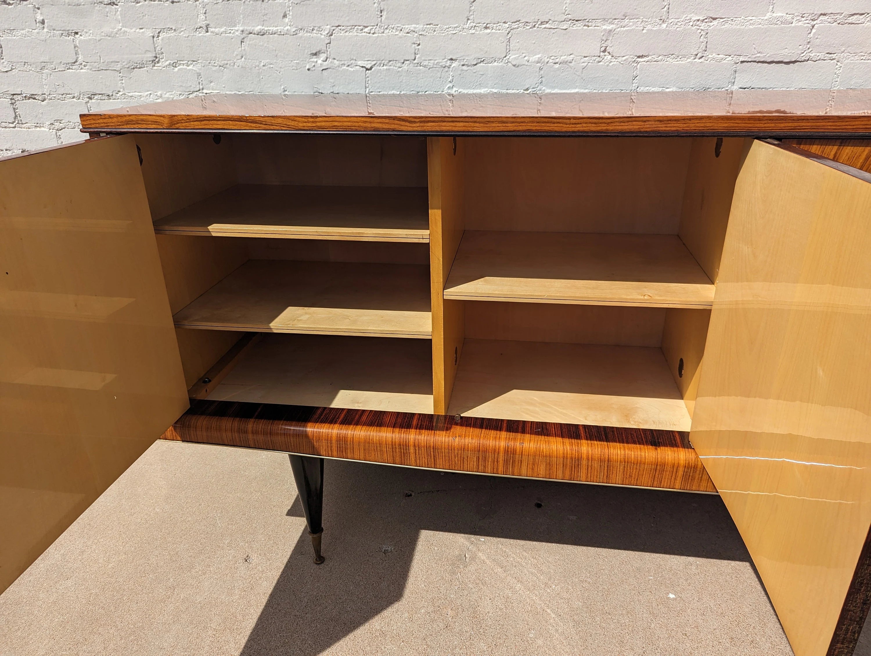 Modern French Lacquered Sunburst and Herringbone Credenza