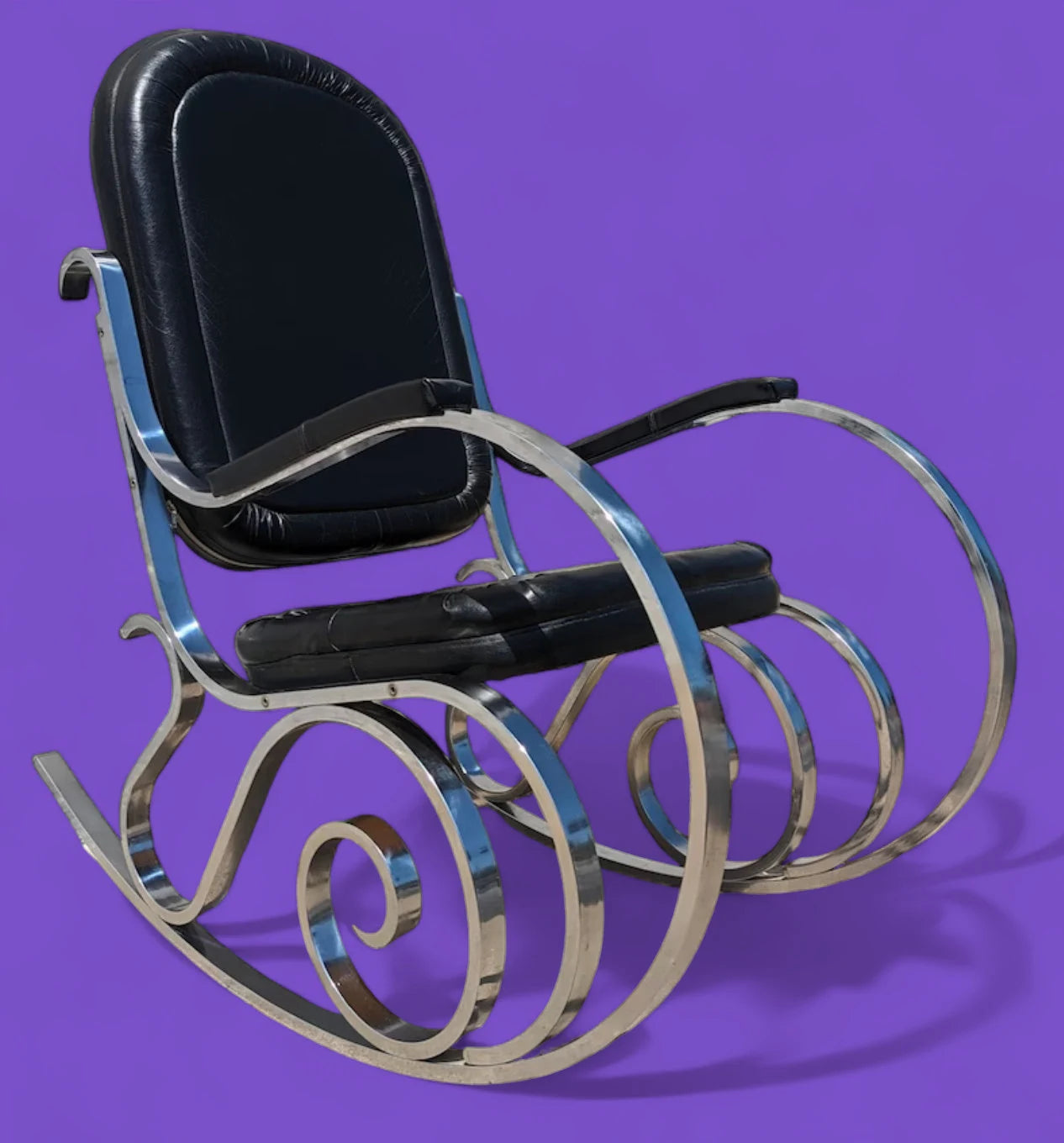 Mid Century Modern Chrome and Naugahyde Rocker by Jansen