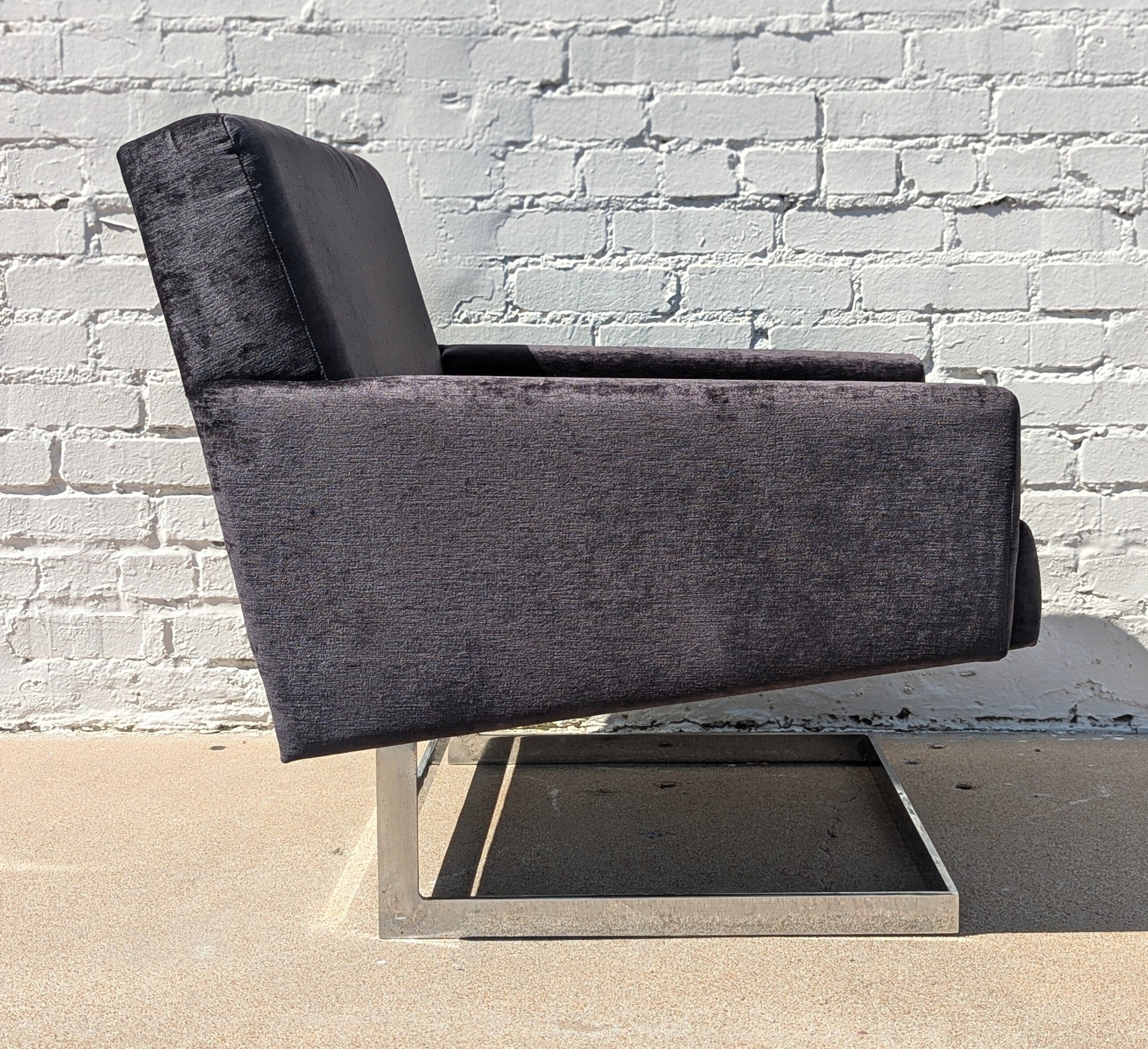 Mid Century Modern Chrome and Velvet Cantilevered Chair