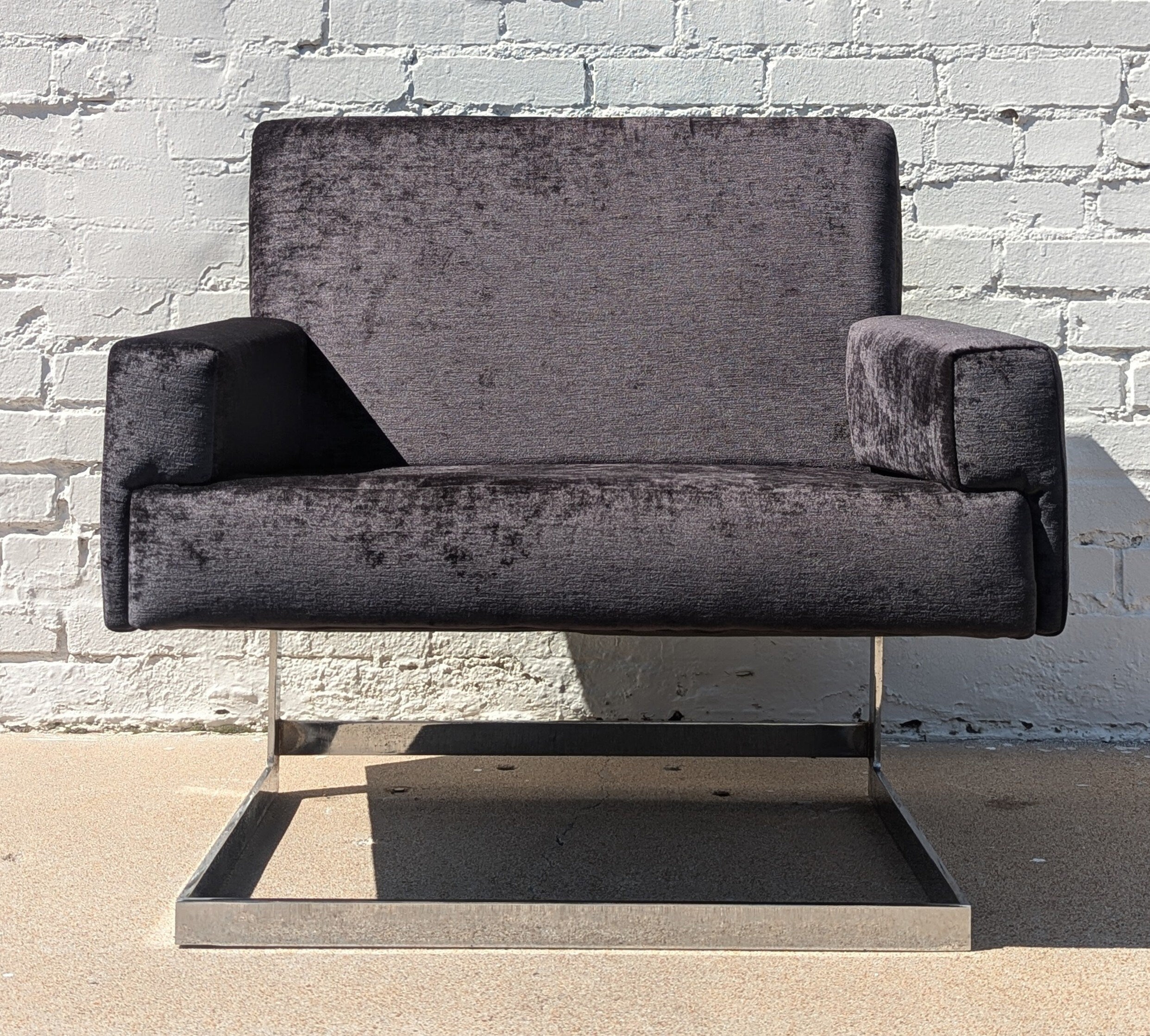 Mid Century Modern Chrome and Velvet Cantilevered Chair