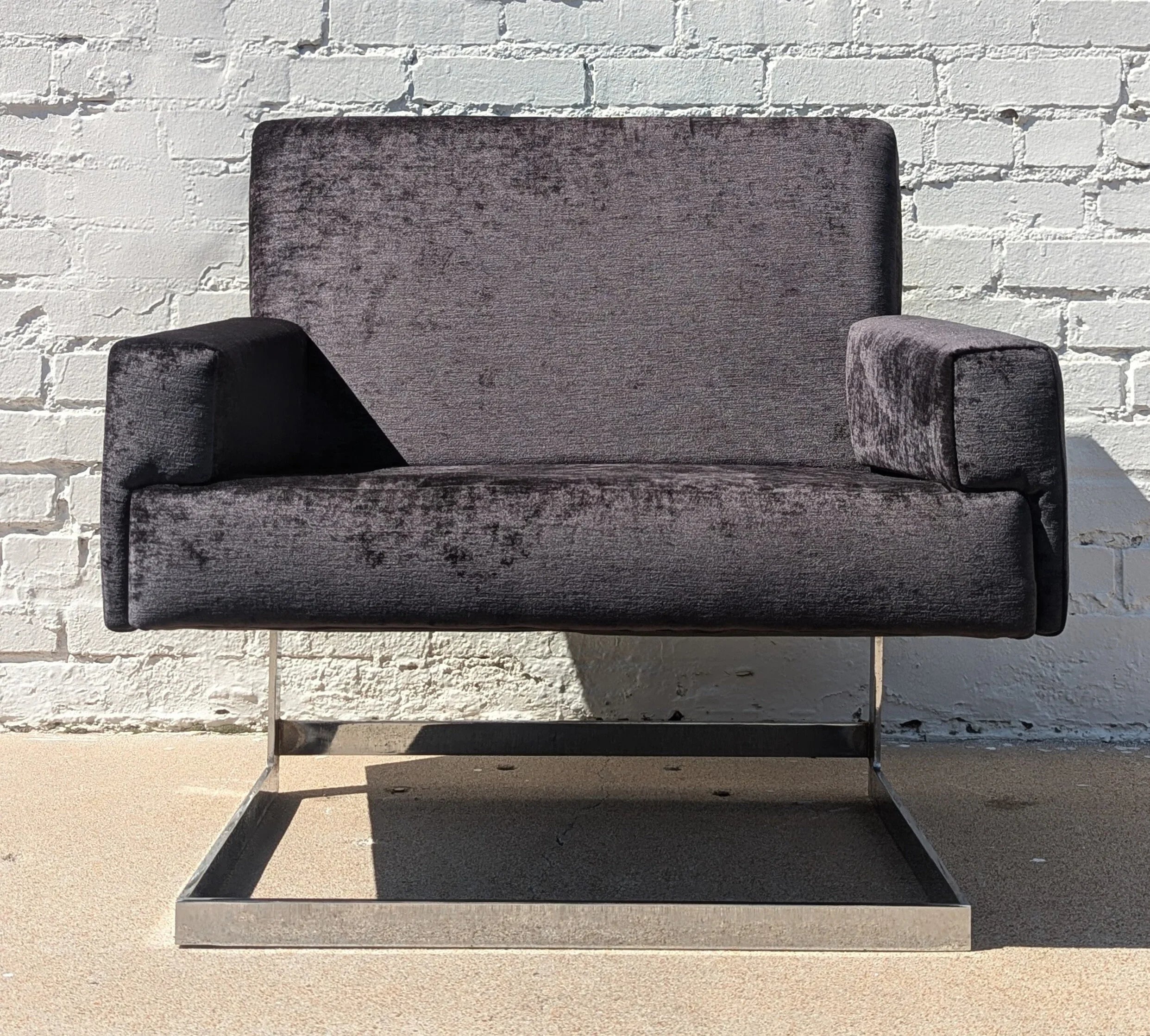 Mid Century Modern Chrome and Velvet Cantilevered Chair