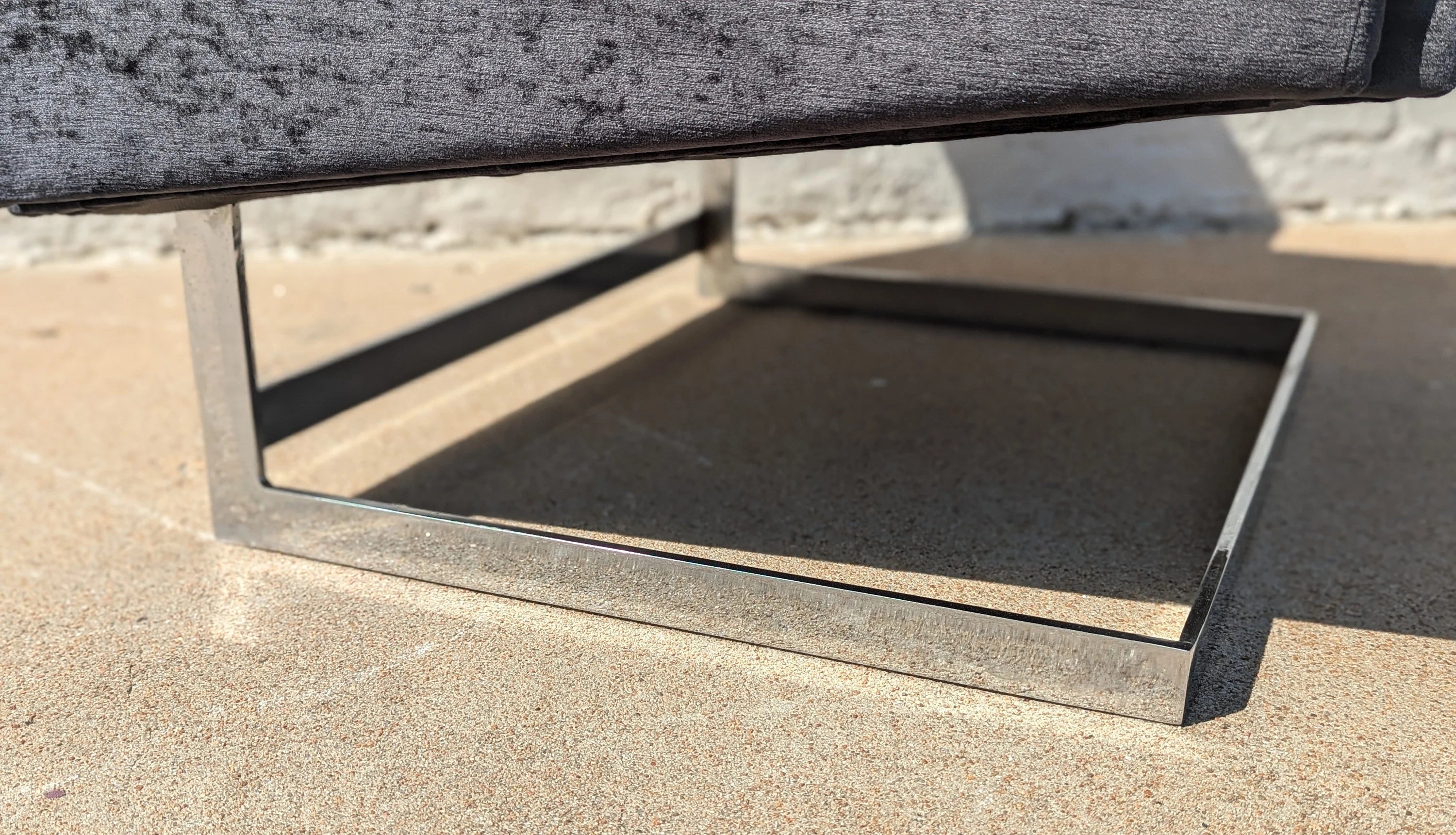 Mid Century Modern Chrome and Velvet Cantilevered High Back Chair