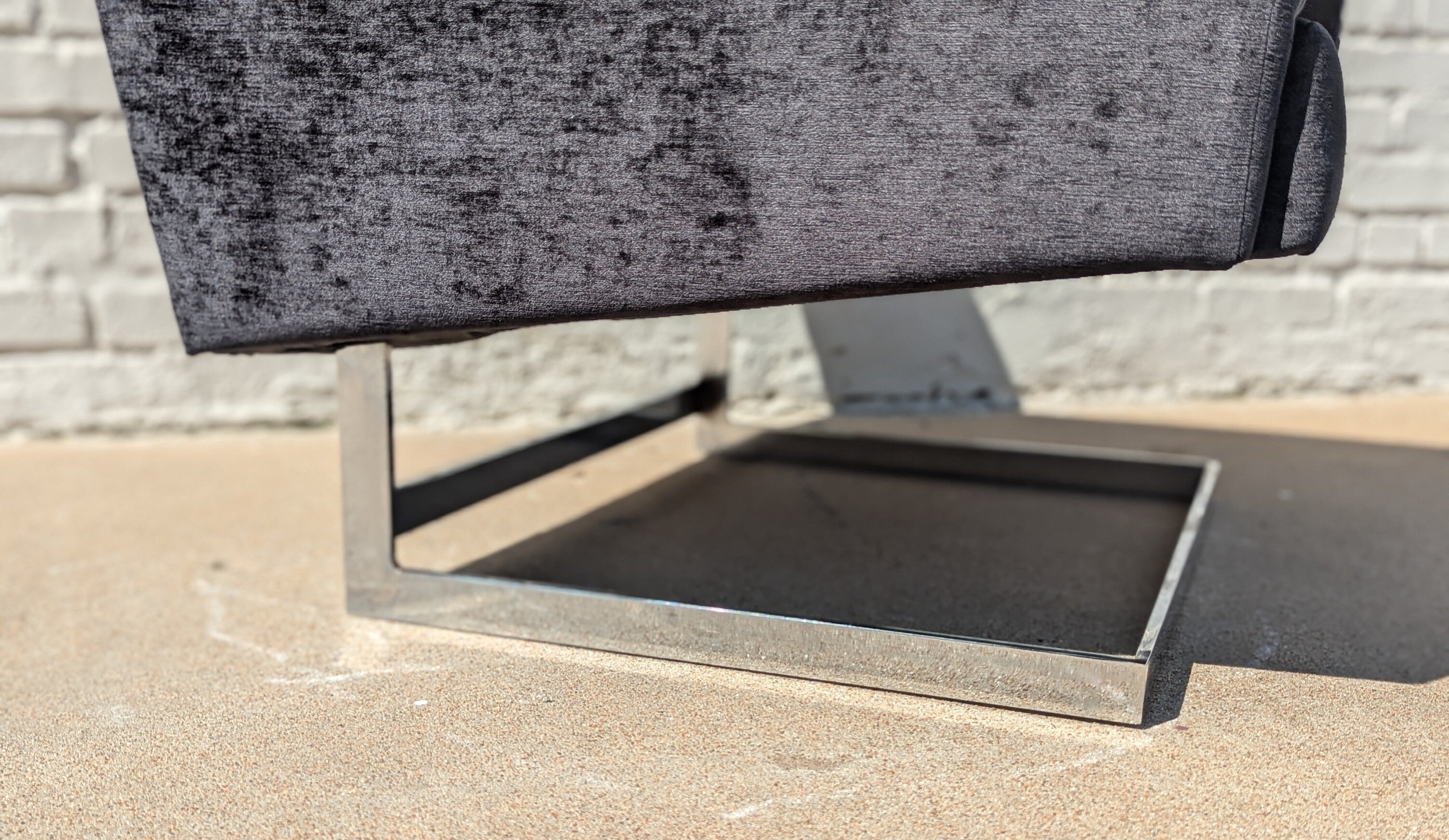 Mid Century Modern Chrome and Velvet Cantilevered Chair