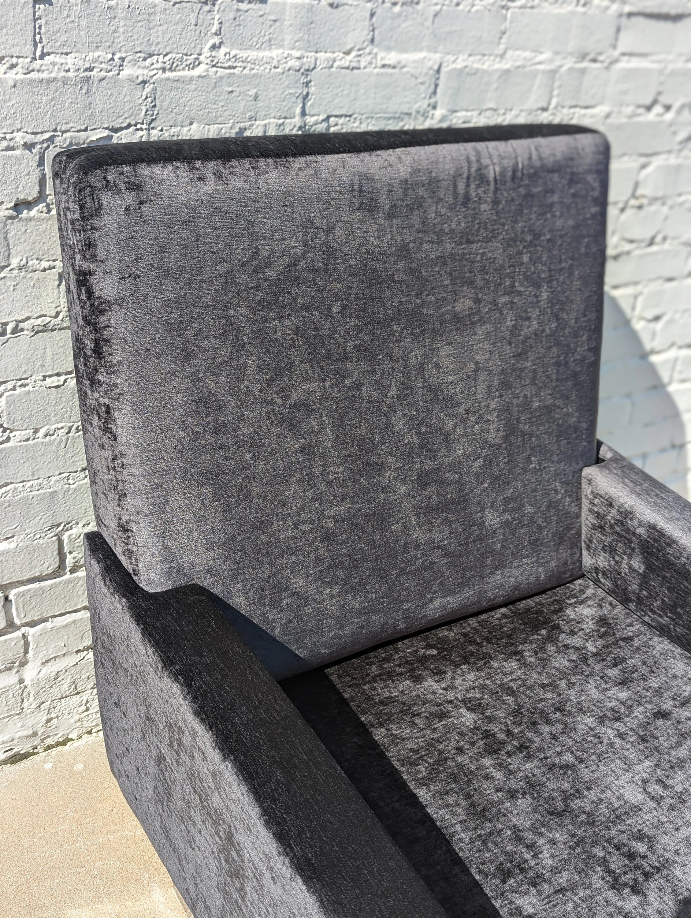 Mid Century Modern Chrome and Velvet Cantilevered High Back Chair