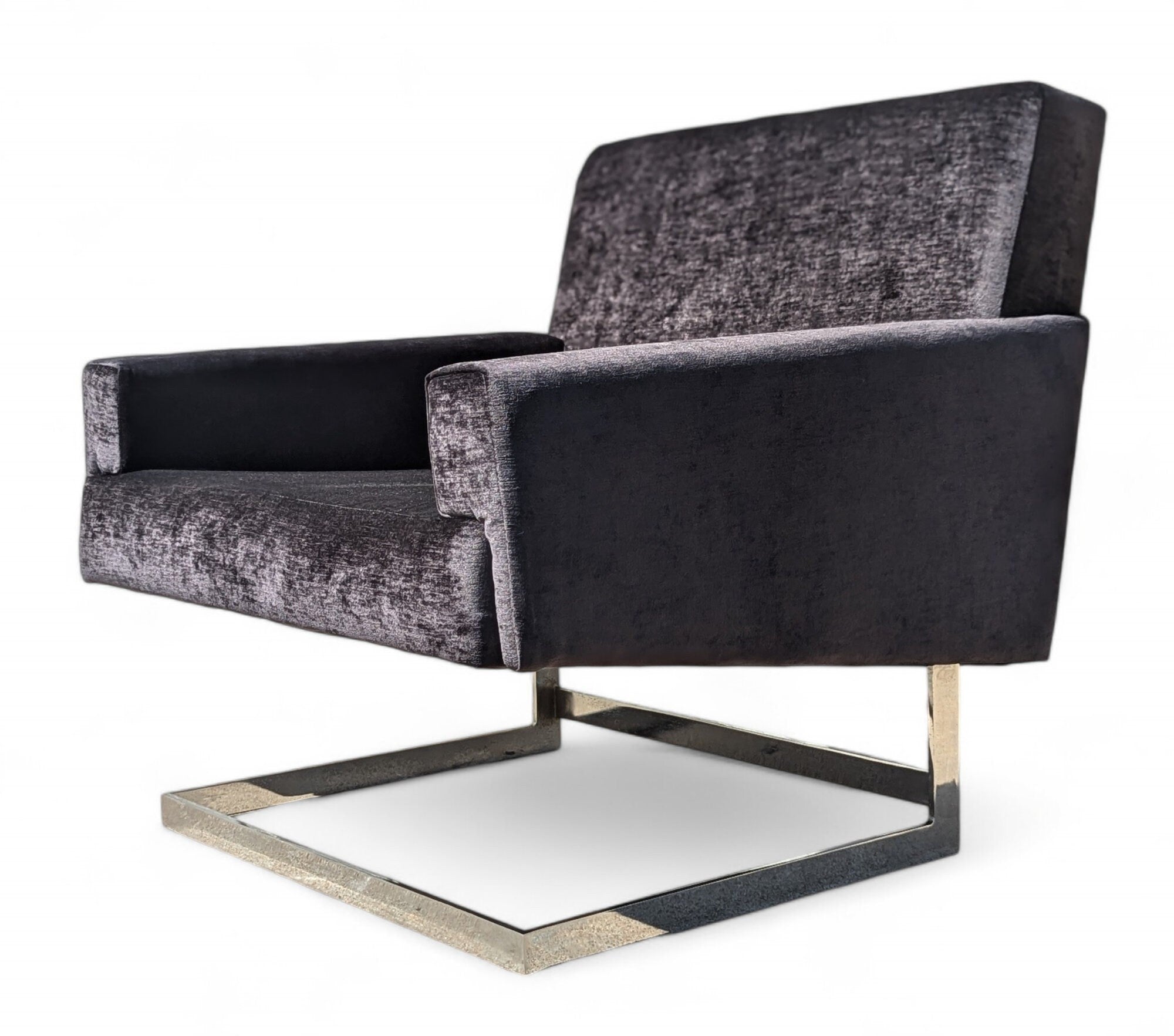 Mid Century Modern Chrome and Velvet Cantilevered Chair