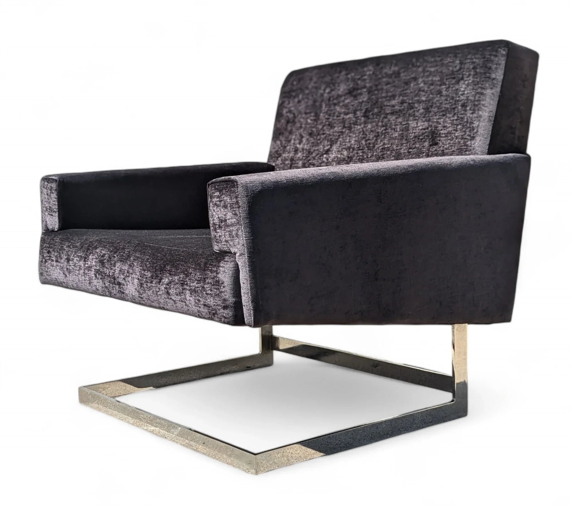 Mid Century Modern Chrome and Velvet Cantilevered Chair
