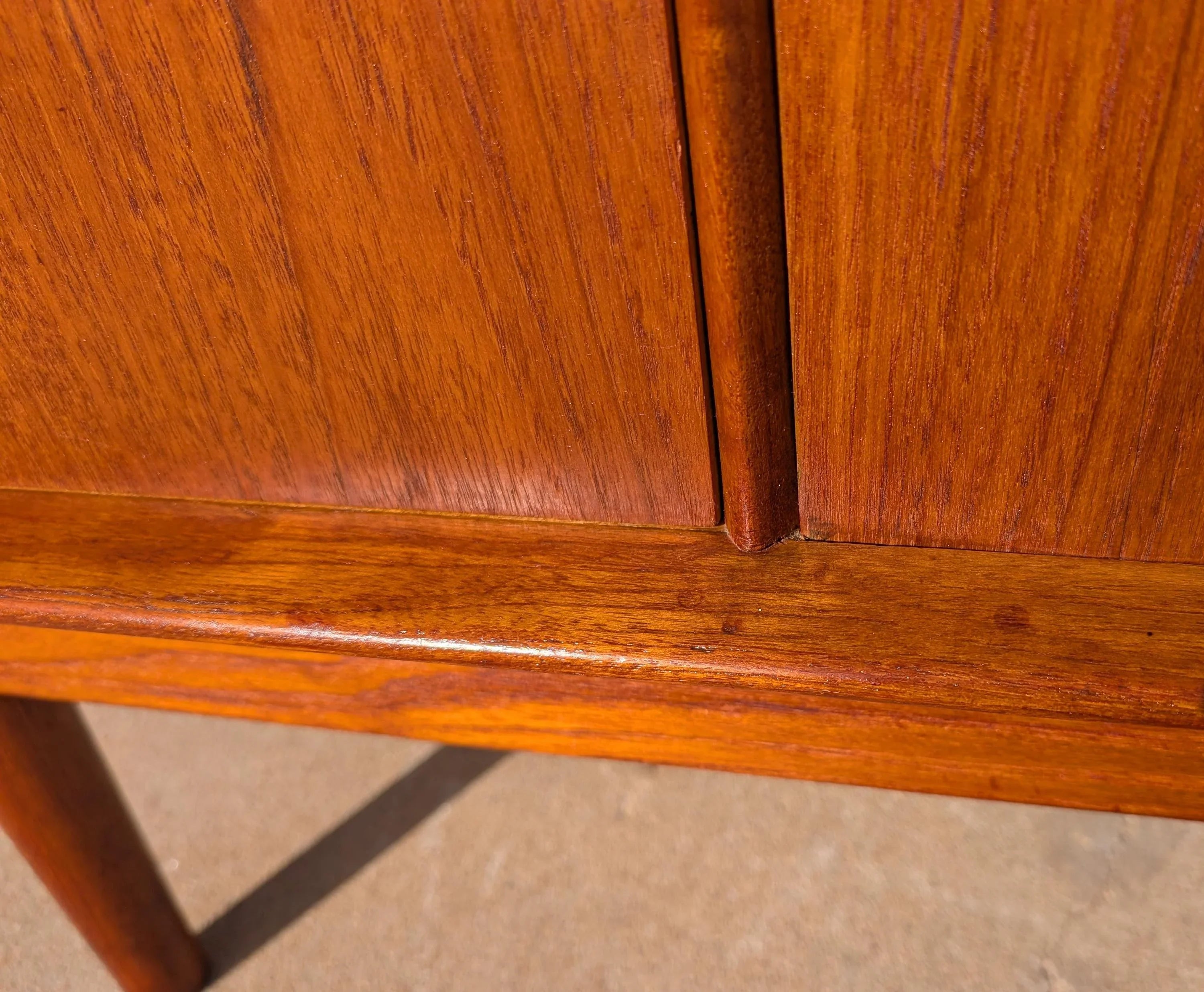 Mid Century English Modern Dalescraft Teak Tambour Door Credenza
