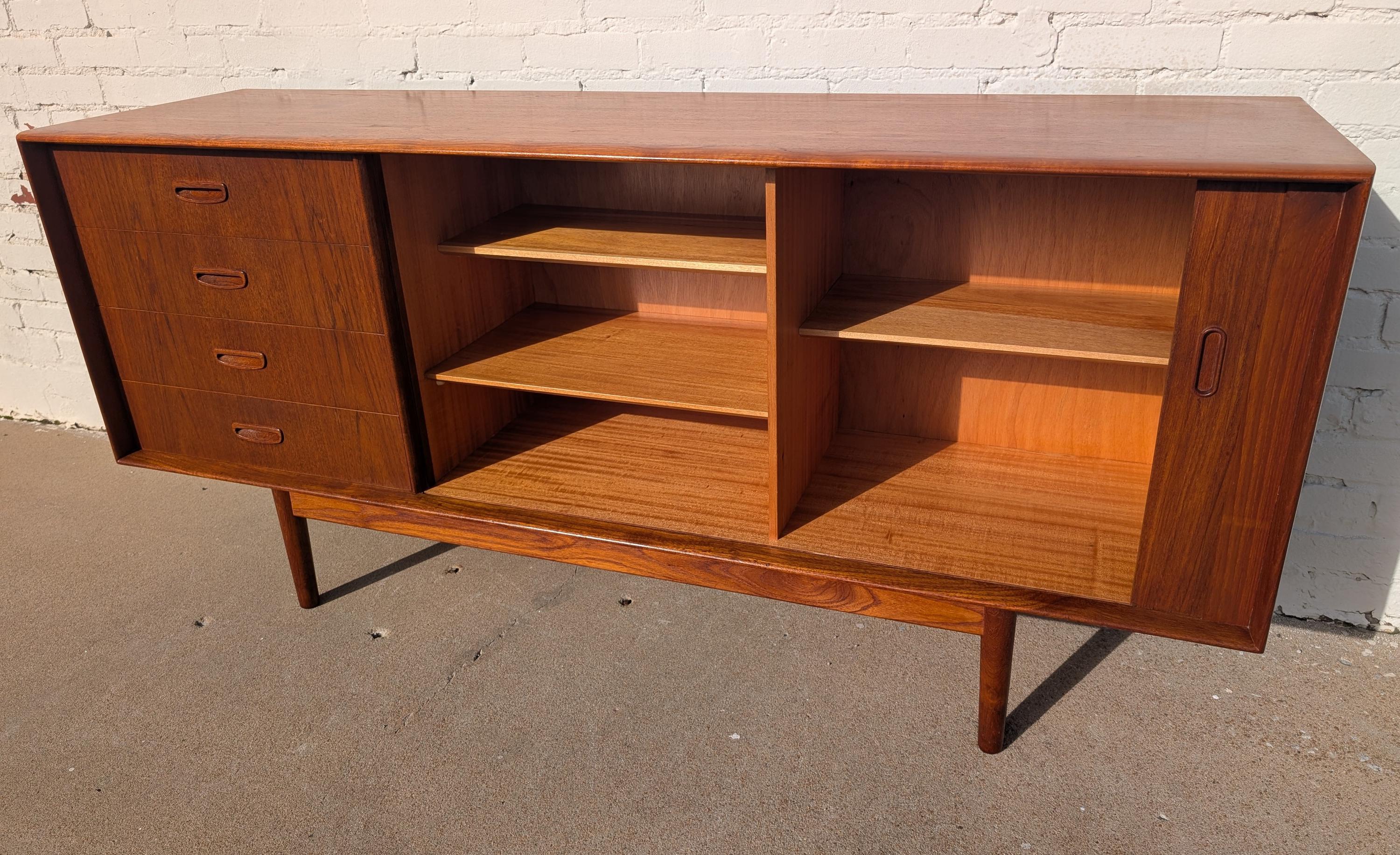 Mid Century English Modern Dalescraft Teak Tambour Door Credenza