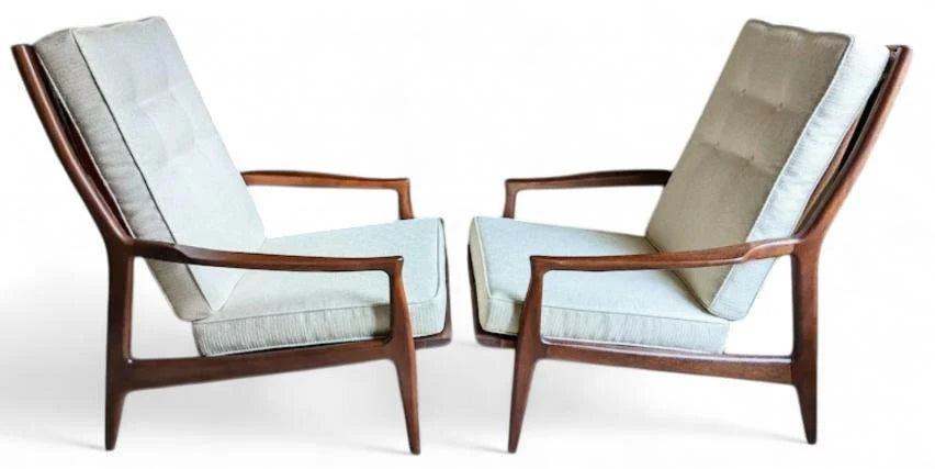 Mid Century Modern Milo Baughman Walnut Lounge Chairs