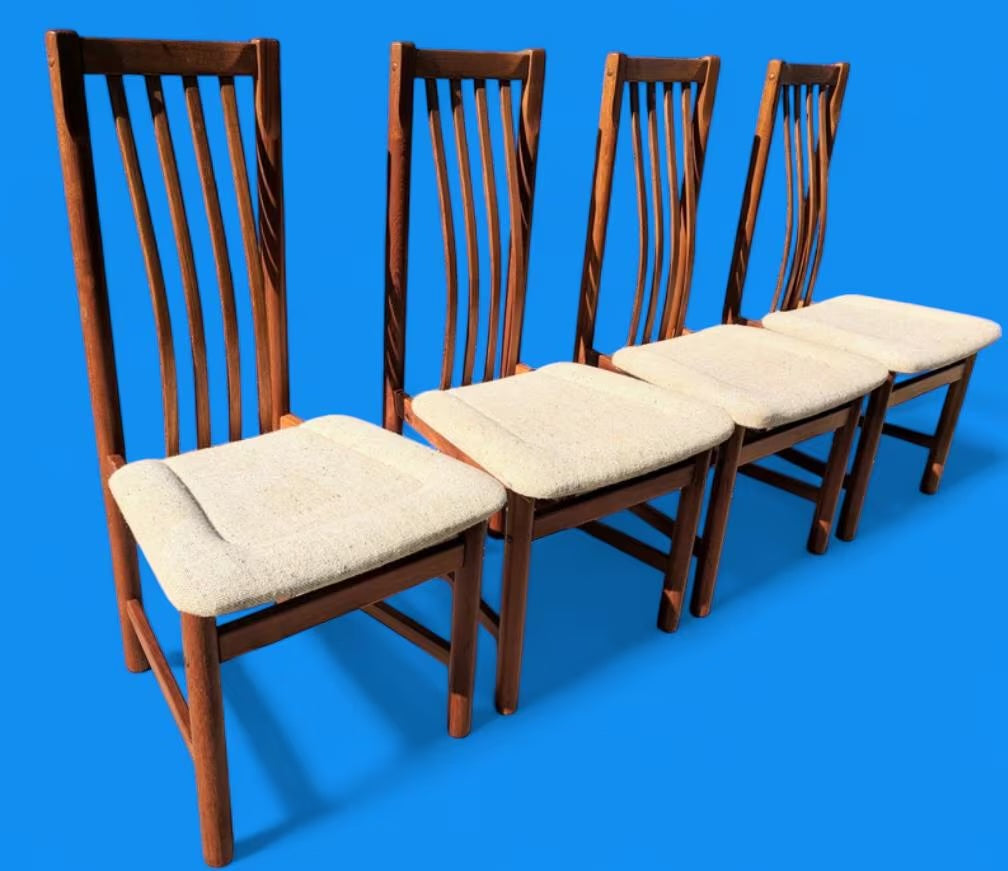 Mid Century Modern Danish D Scan Teak Dining Chairs Set of 4
