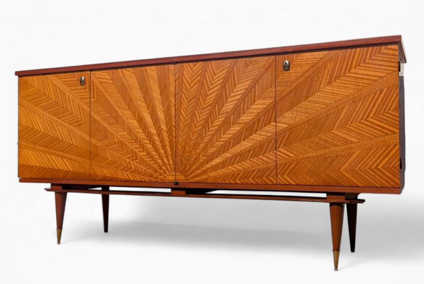 Mid Century French Modern Lacquered Sunburst Sideboard