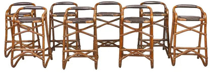 Modern Bamboo and Vinyl Barstools