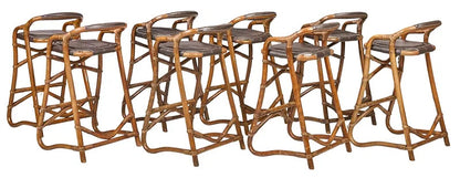 Modern Bamboo and Vinyl Barstools