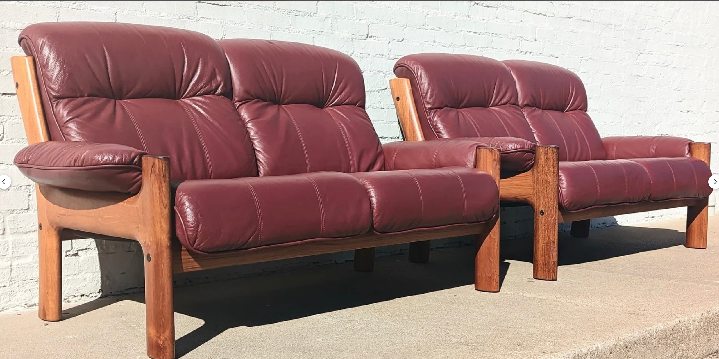 Mid Century Danish Modern Leather and Teak Loveseat