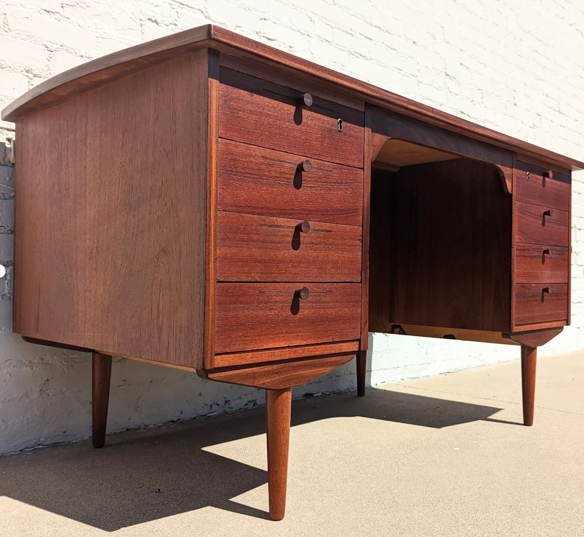 Mid Century Danish Modern Teak Double Sided Desk