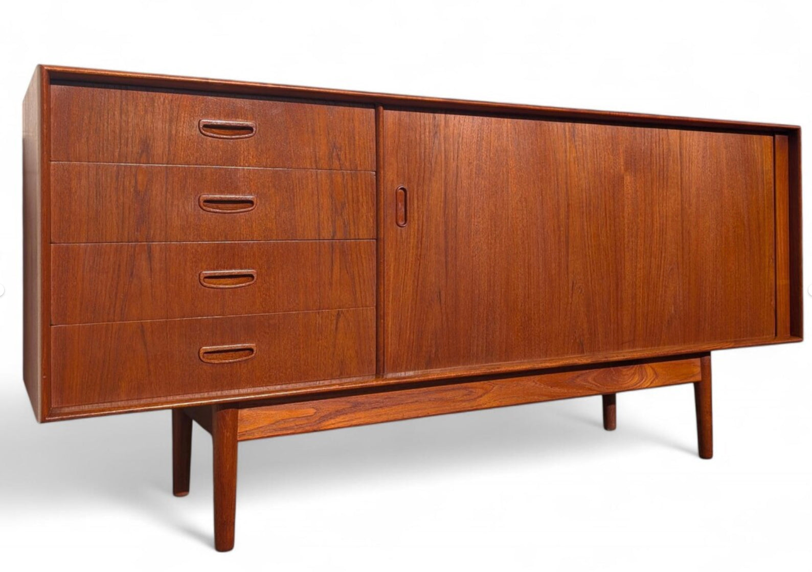 Mid Century English Modern Dalescraft Teak Tambour Door Credenza