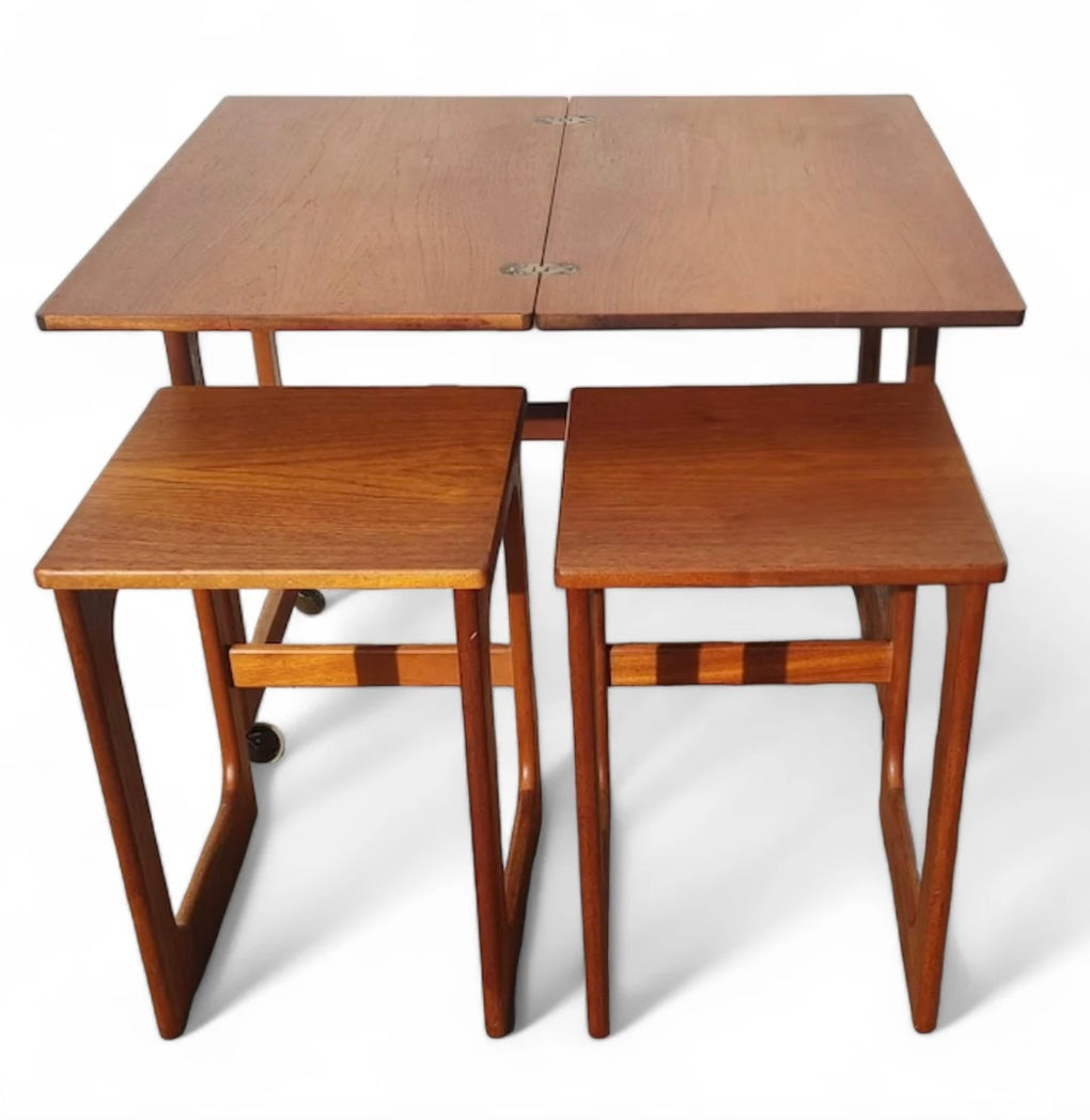 Mid Century English Modern McIntosh Teak Flip Top Nesting Tables