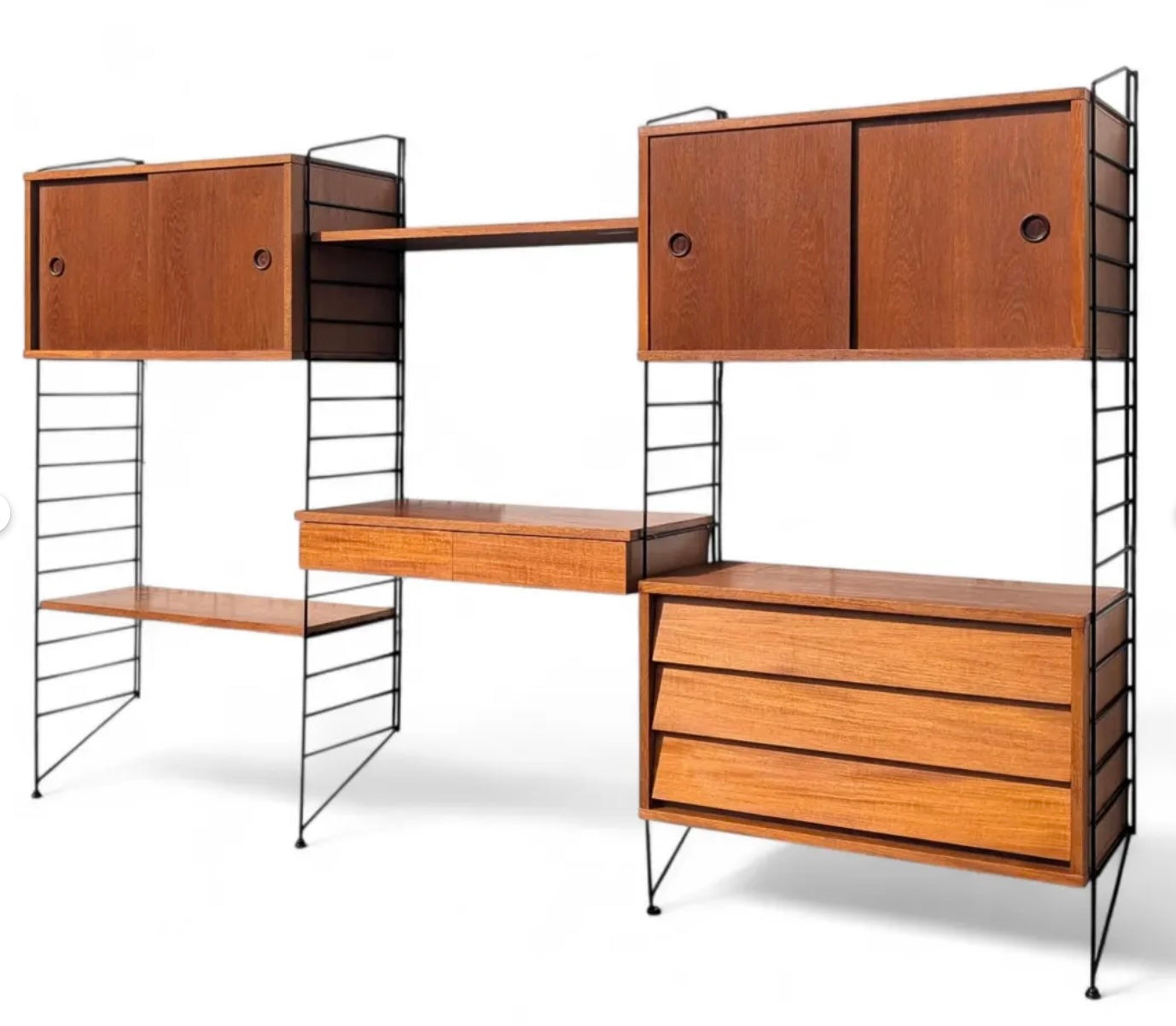 Mid Century English Modern Three Bay Wall Unit