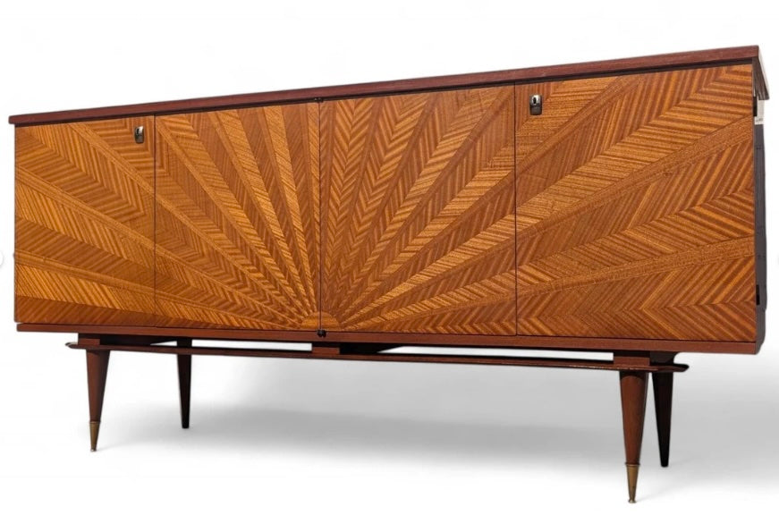 Mid Century French Modern Lacquered Sunburst Sideboard